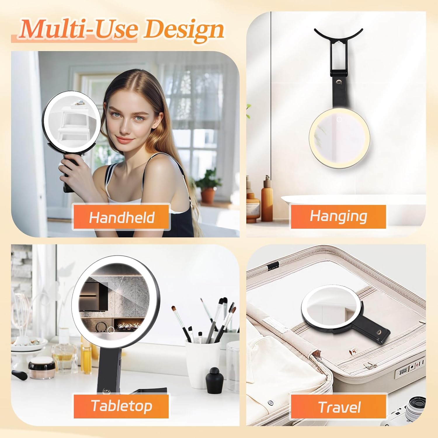 Compact Travel Makeup Mirror for Women with 3 Lighting Modes