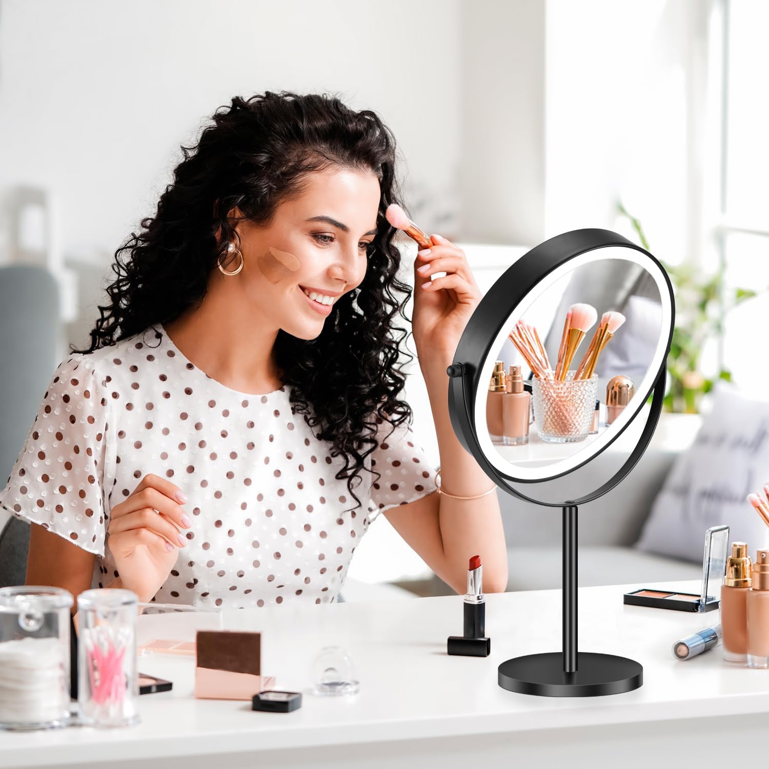 ALHAKIN 9 Lighted Makeup Mirror with Magnification Rotation and Adjustable Light