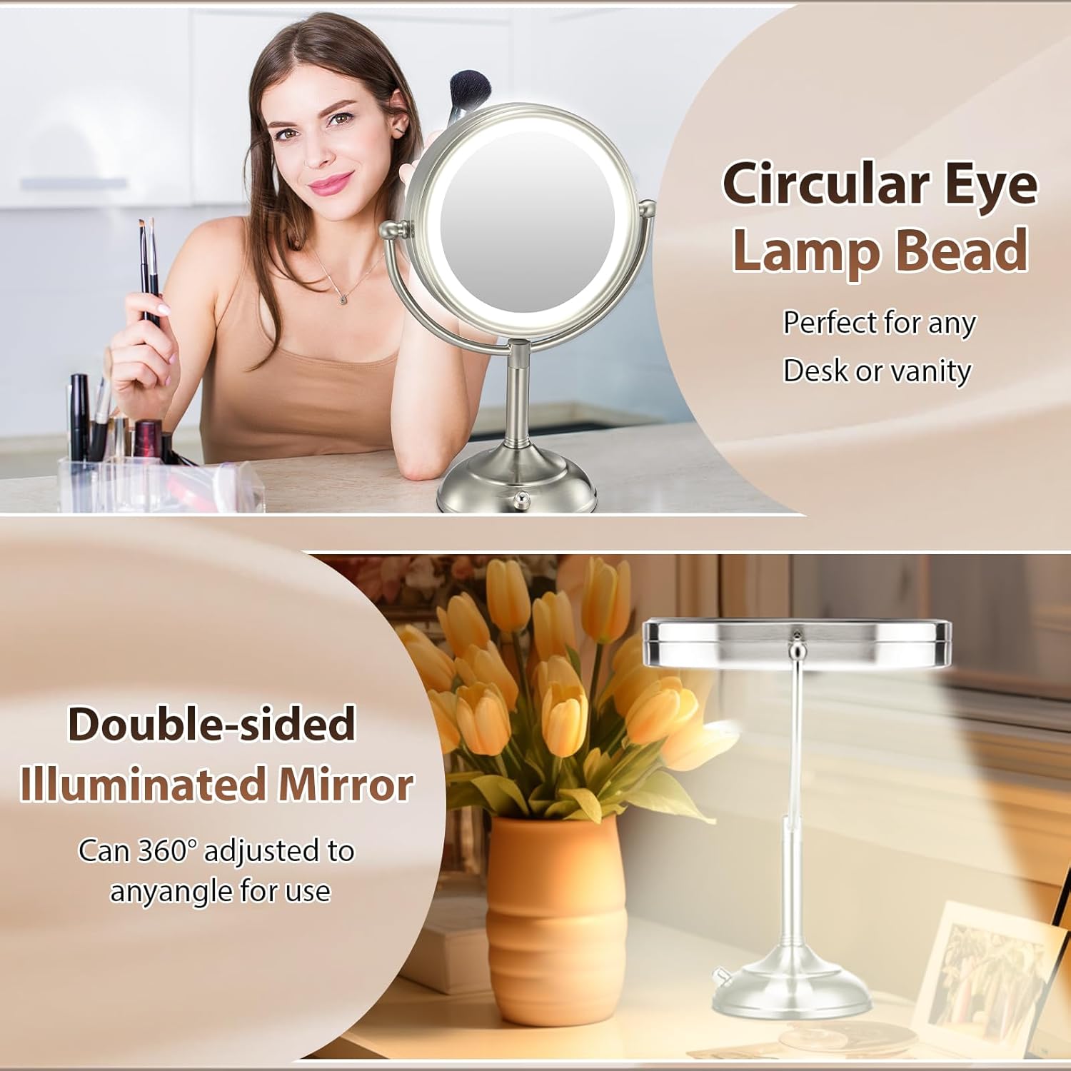 VESAURProfessional 85Large Lighted Makeup Mirror Pearl Nickel