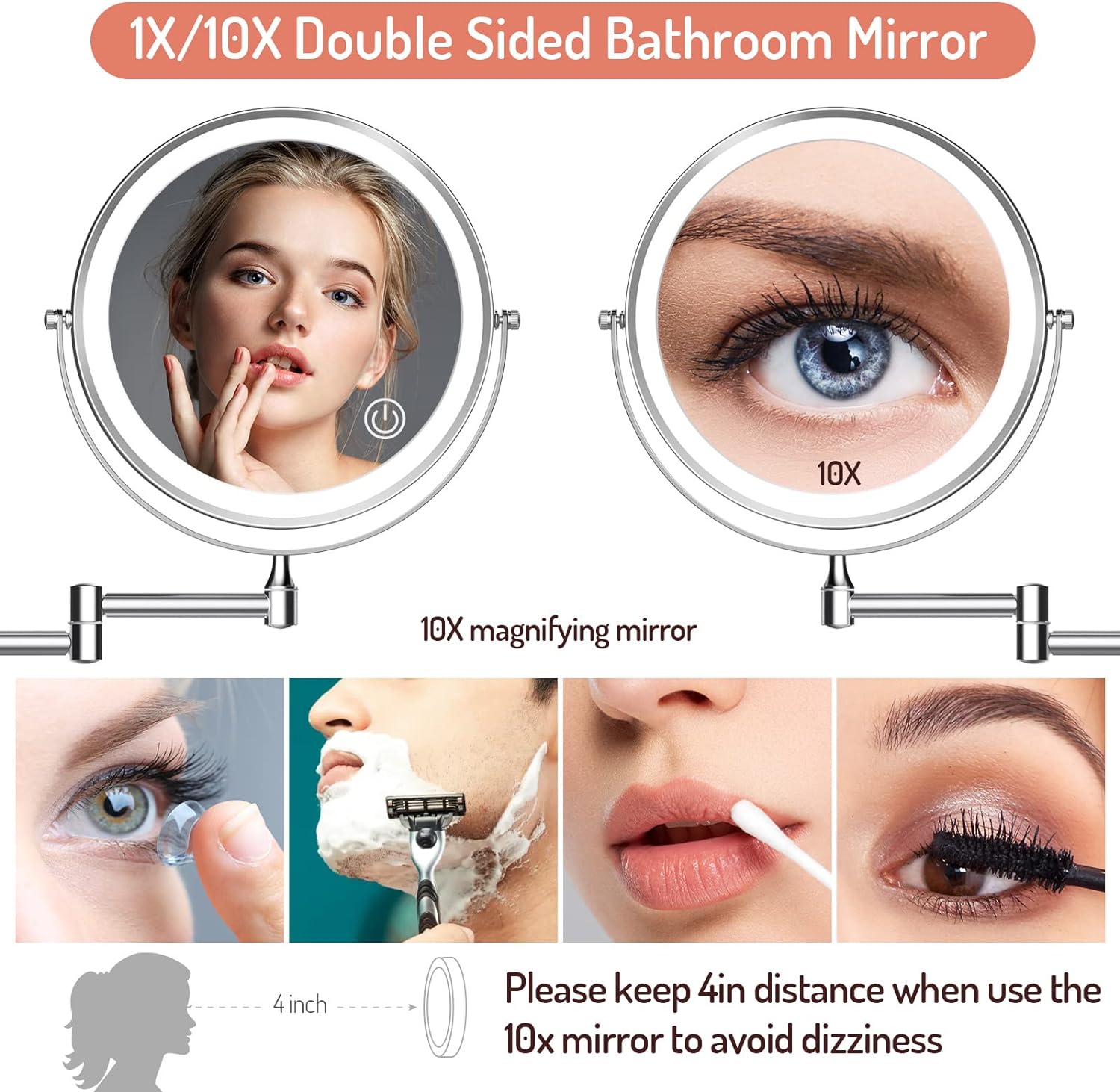 Chargable 3-Sided LED Makeup Mirror with Extendable Design