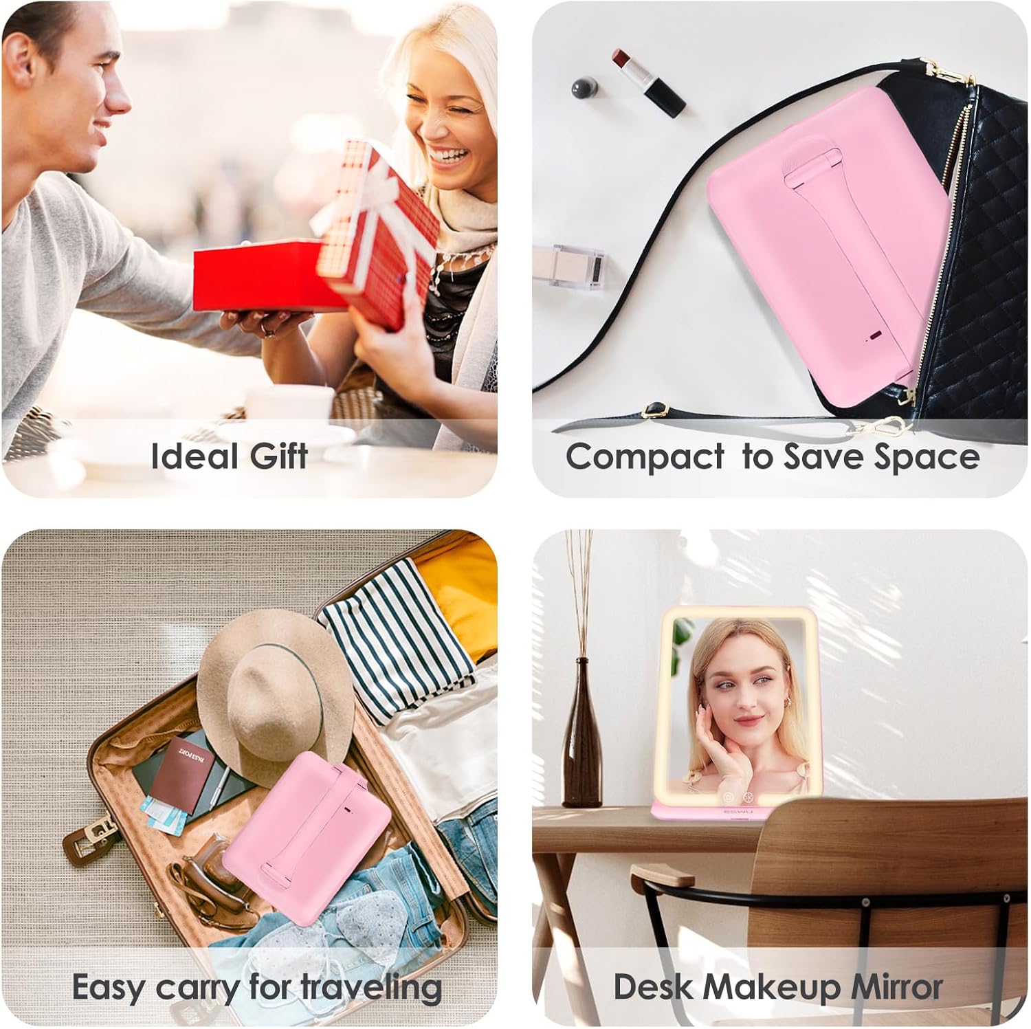 ESWU Compact Folding Travel Makeup Mirror with Light