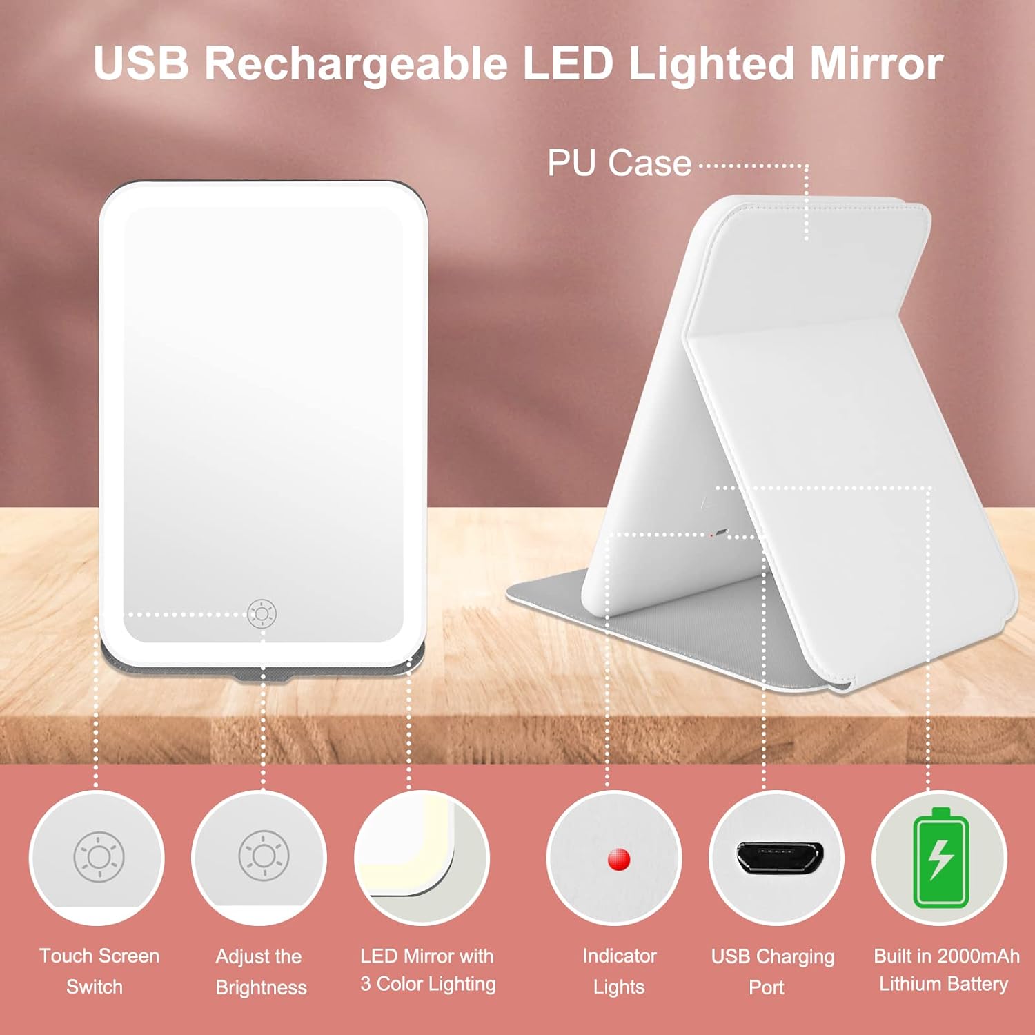 72 LED Rechargeable Travel Makeup Mirror