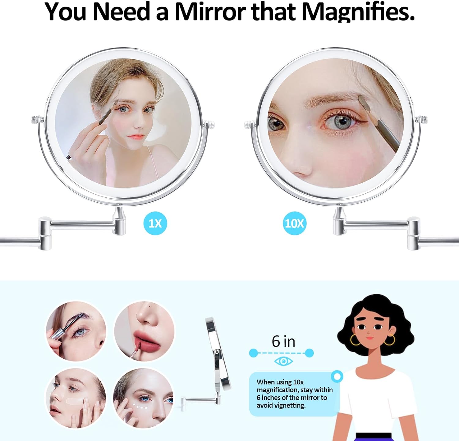 SEAE Miko 8-inch Wall-Mounted Makeup Mirror