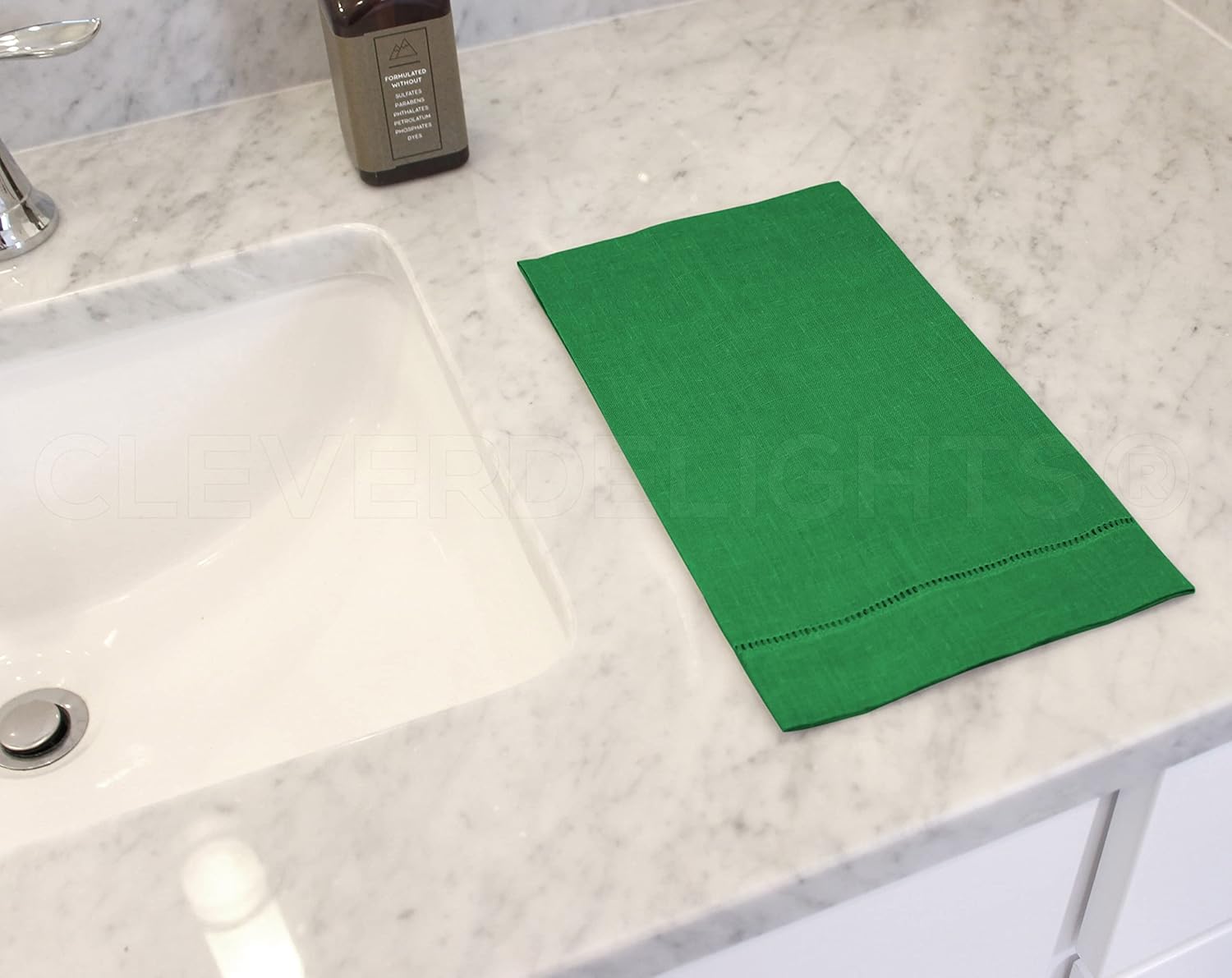 CleverDelights Green Hemstitch Hand Towels