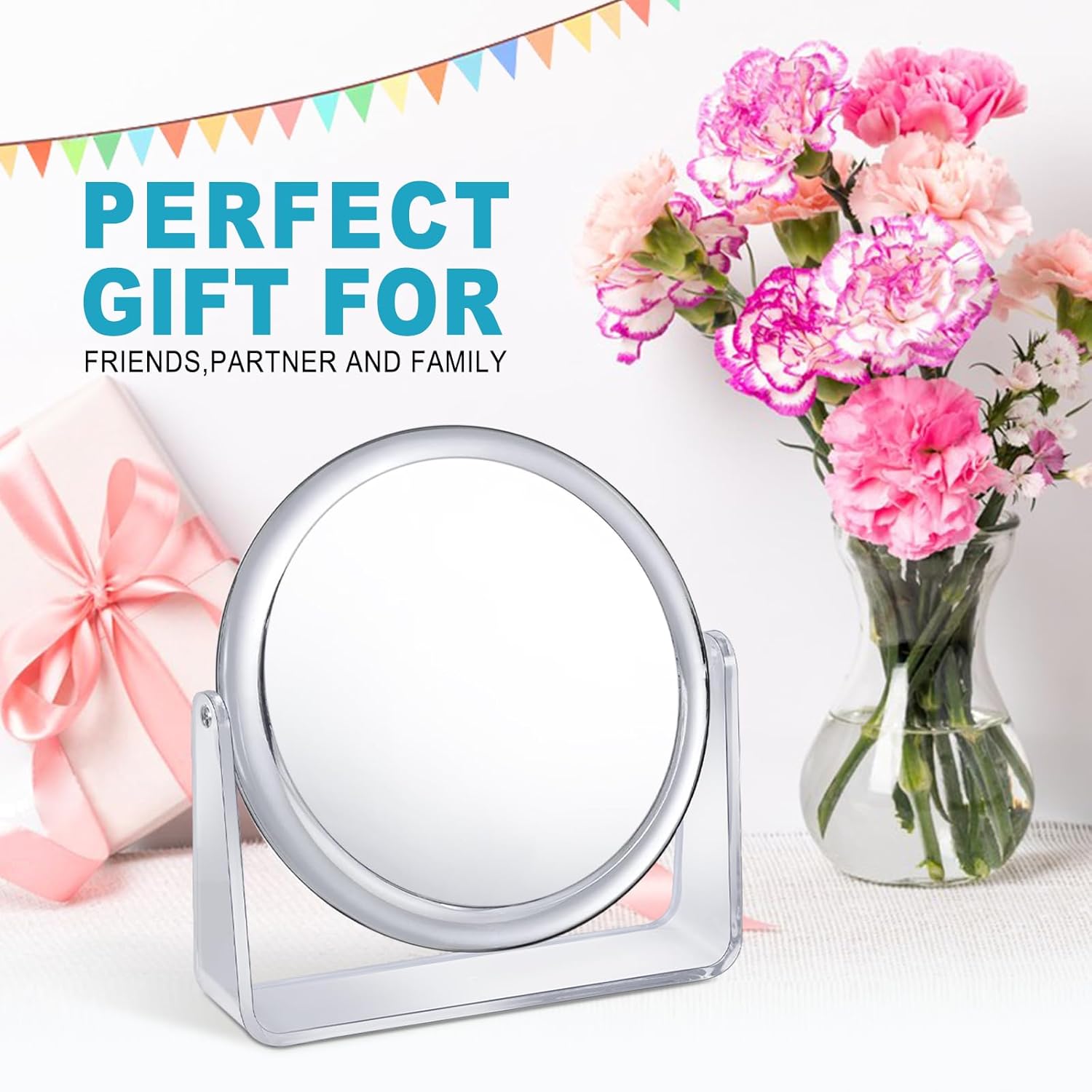 Elegant 15X Vanity Mirror with 360-Degree Rotation and 1X15X Swivel