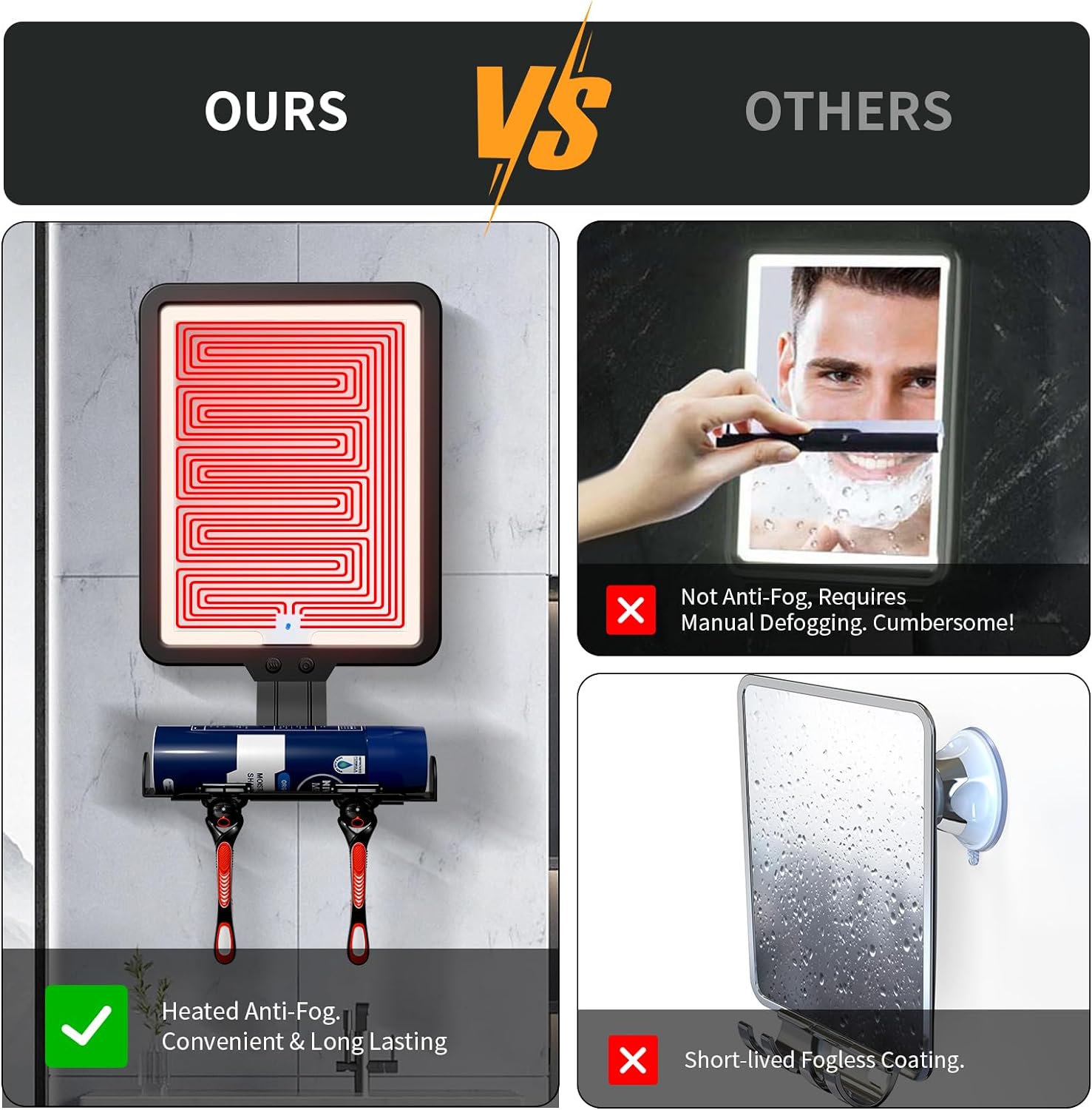 Rechargeable Heated Shower Mirror