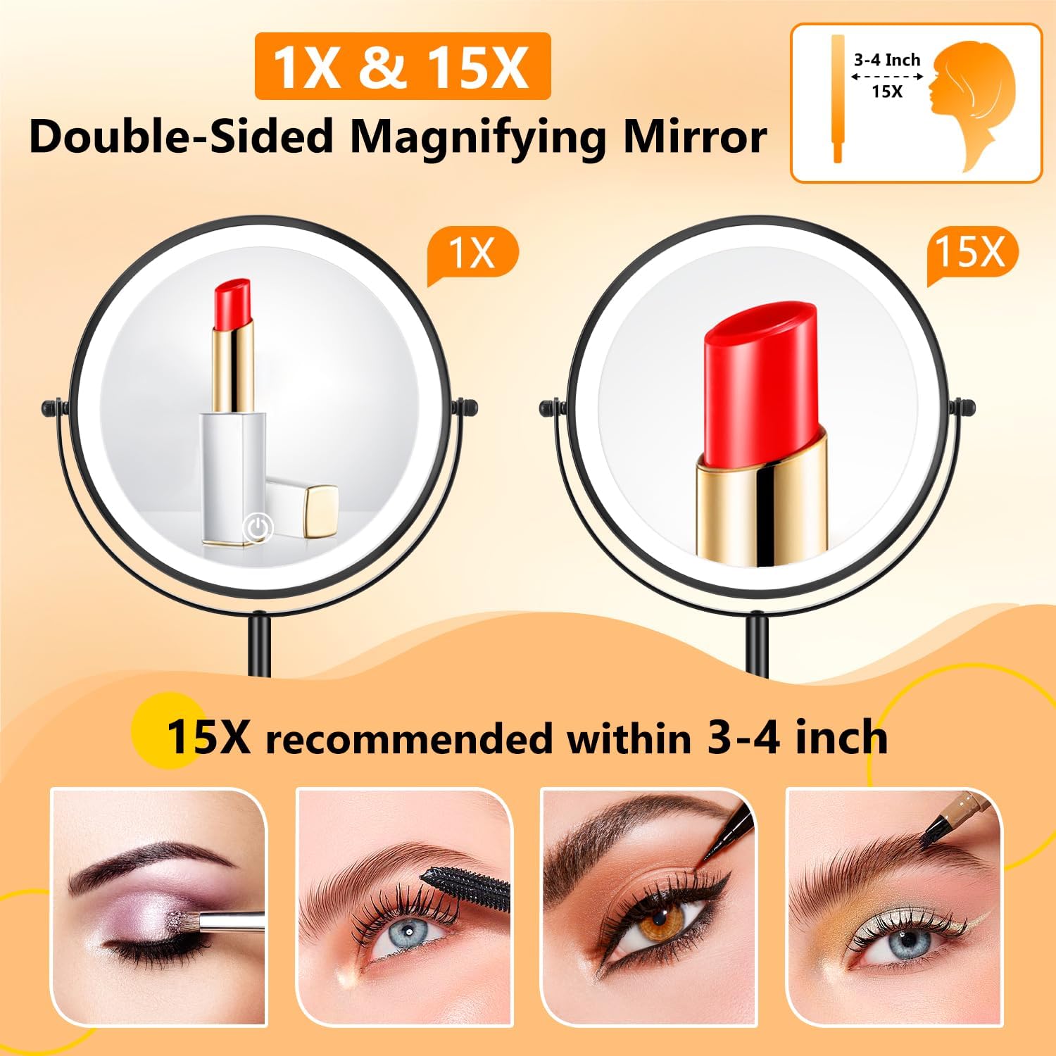 ALHAKIN 9 Lighted Makeup Mirror with Magnification Rotation and Adjustable Light