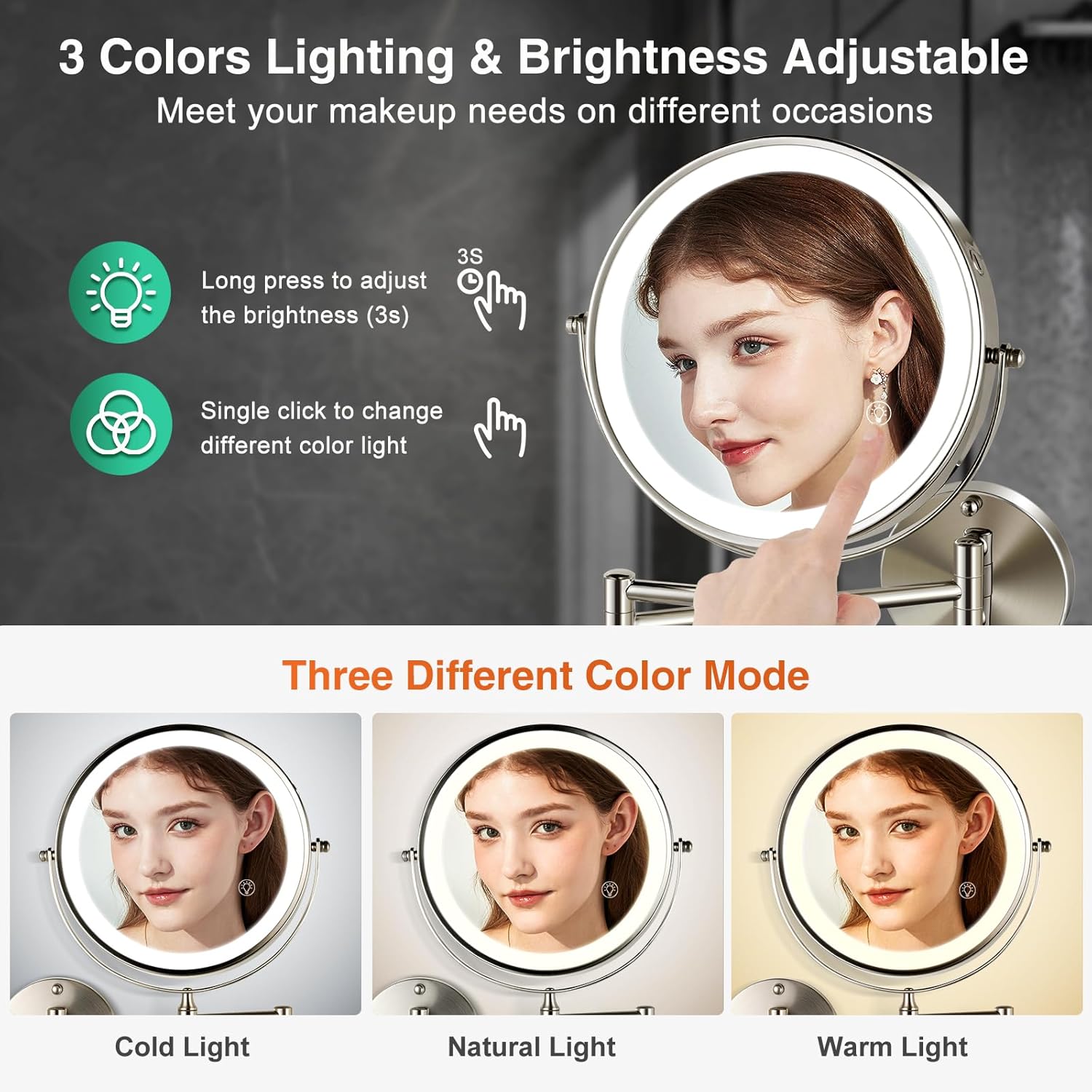 Rechargeable LED Wall-Mounted Makeup Mirror