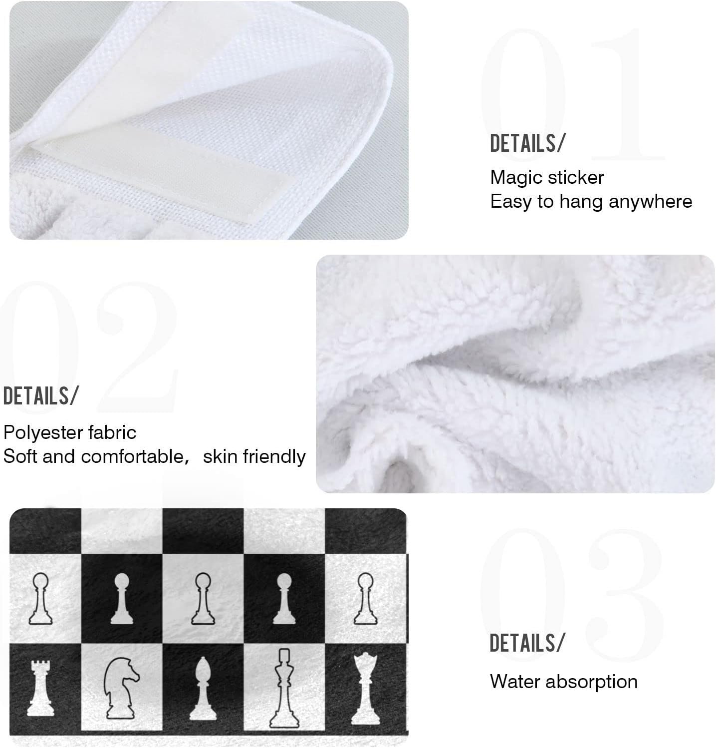 Chess Silhouette Kitchen Towels for Restroom Bathroom Use