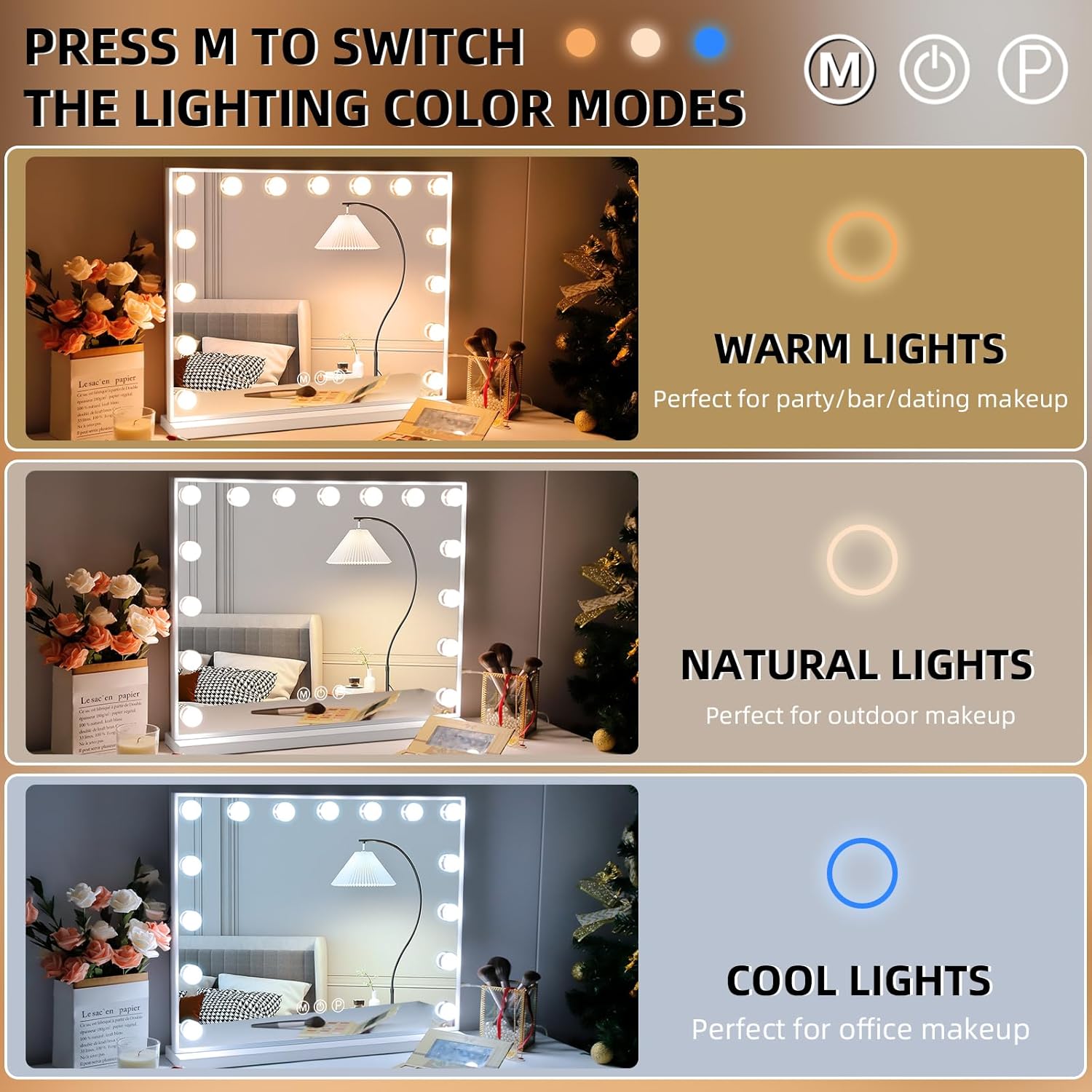Hansong Vanity Mirror with 15 LED Bulbs 22x18 Make-up Mirror