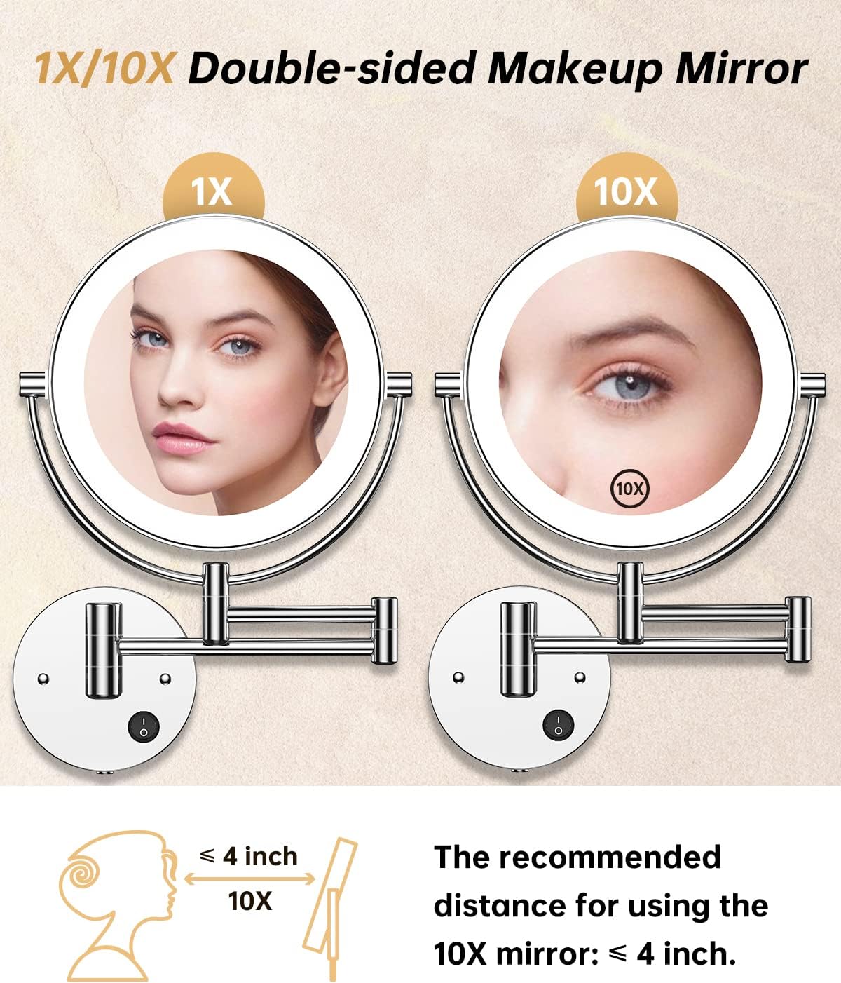 Gospire 85 Wall Mounted Lighted Magnifying Mirror with 360 Swivel