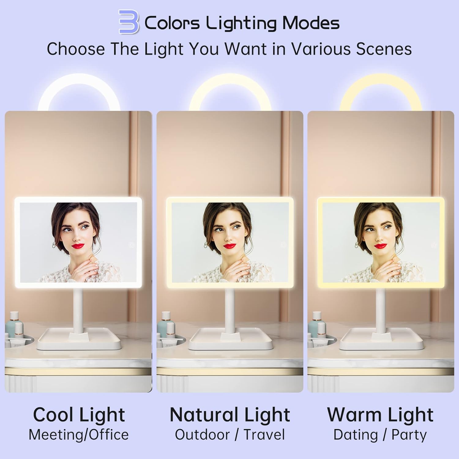 FUNTOUCH Rechargeable Makeup Mirror with Lights Phone Holder