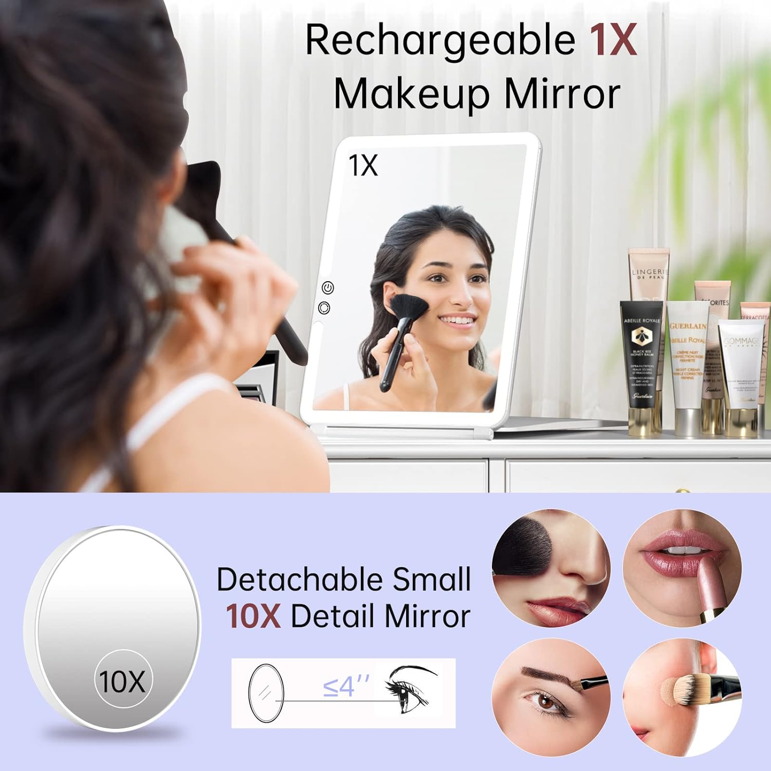 FUNTOUCH 1800mAh Rechargeable Makeup Mirror with Lights