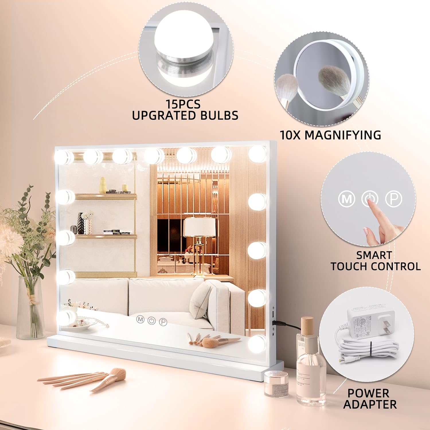 Fenair Vanity Mirror with LED Lights and USB Charging Port