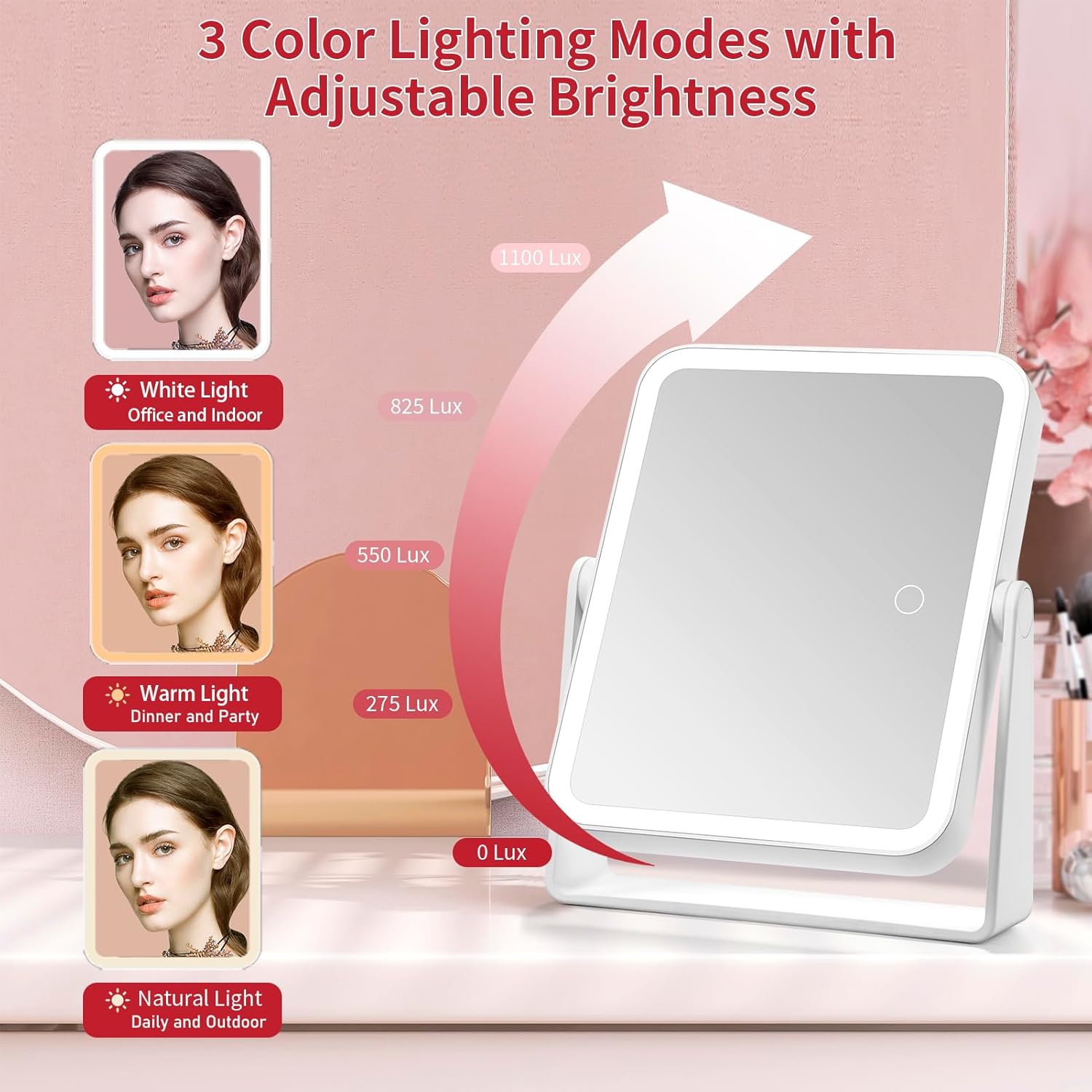 Stylish Rechargeable Makeup Mirror with Lights