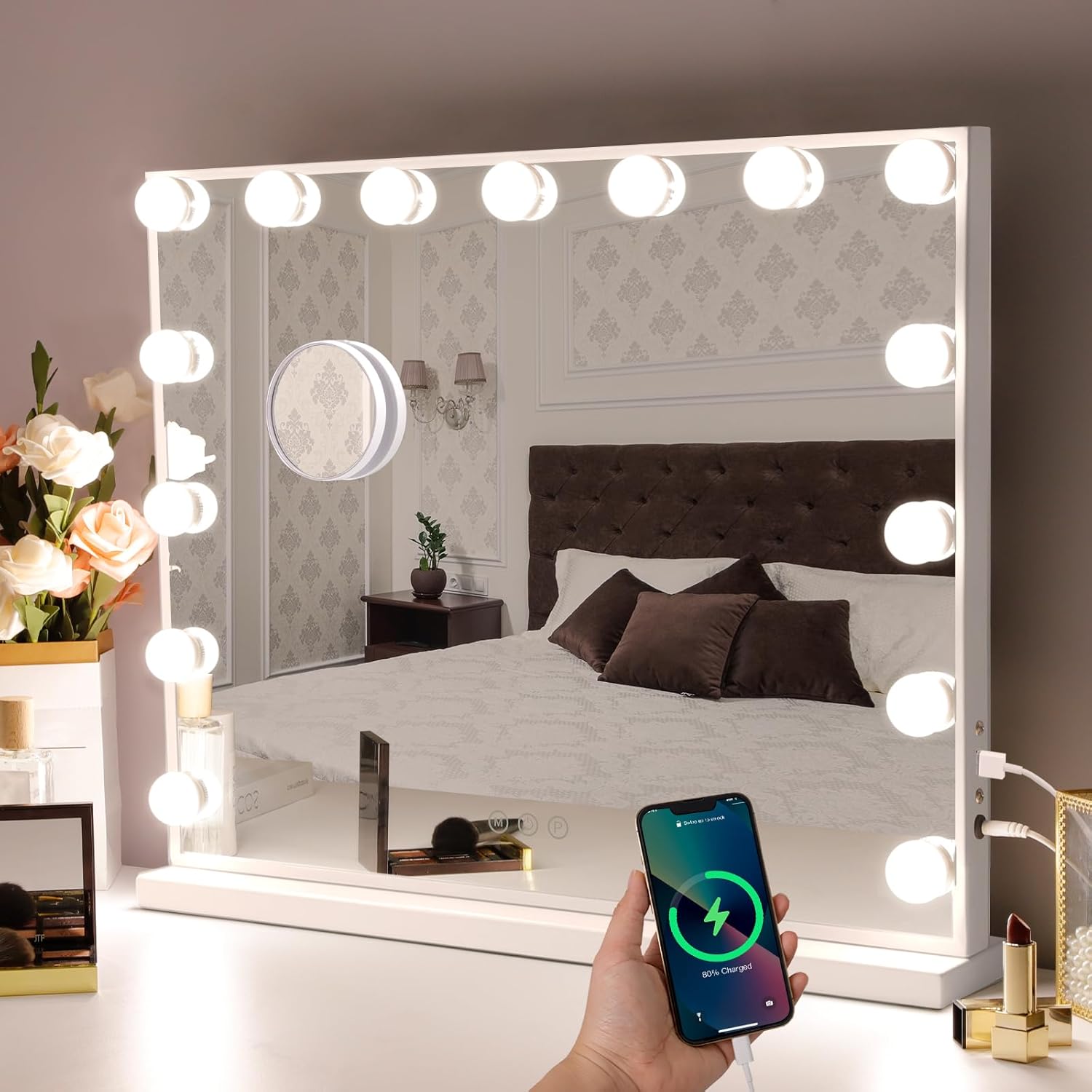 Hansong Vanity Mirror with 15 LED Bulbs 22x18 Make-up Mirror