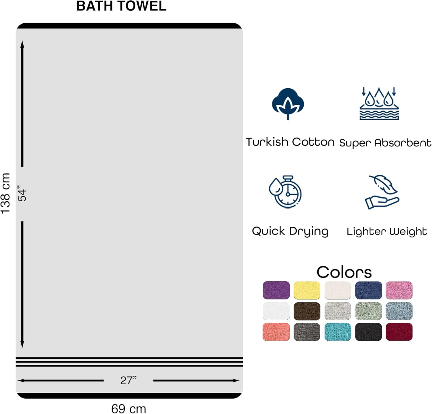 Luxury Turkish Cotton bath towels - Soft absorbent quick drying and eco-friendly