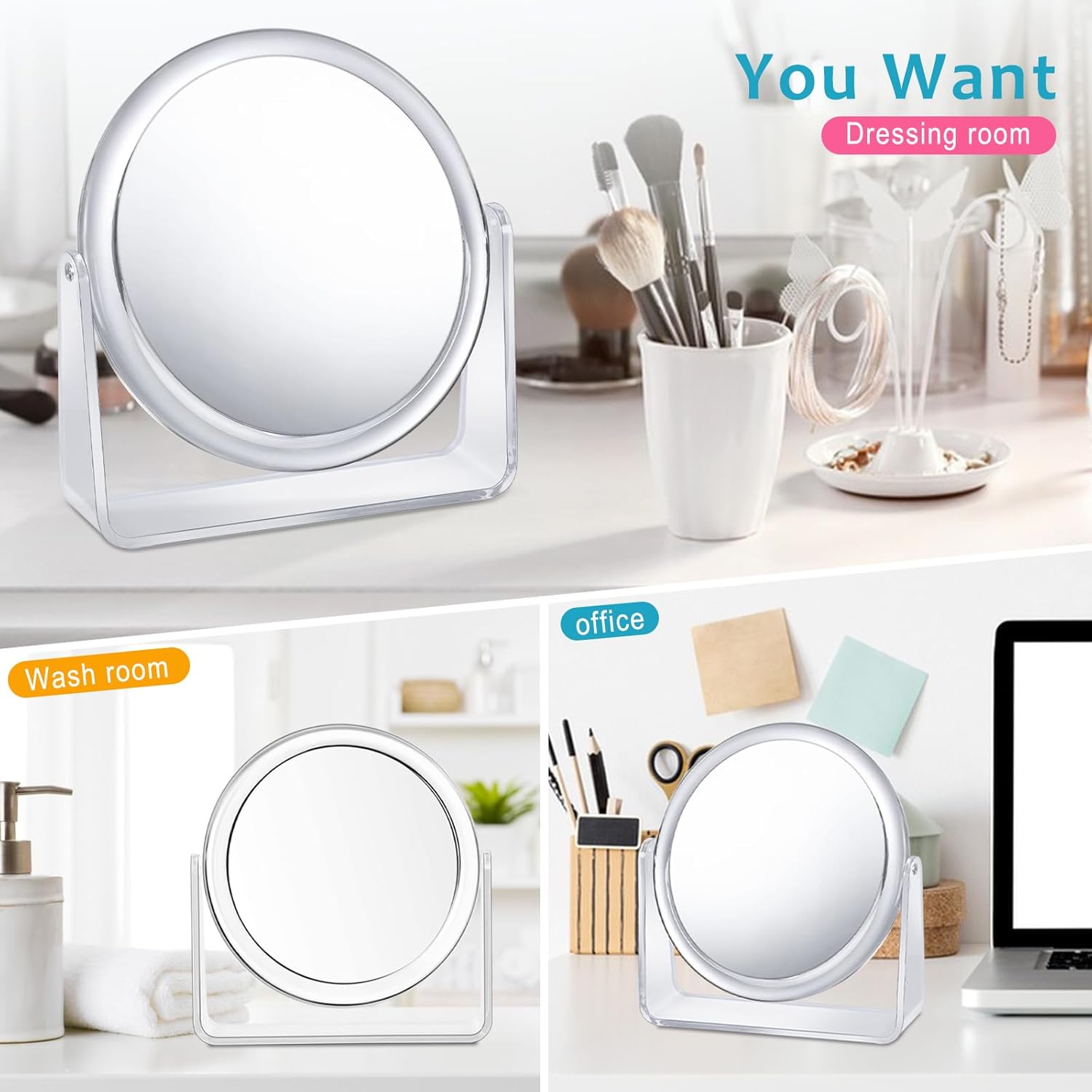 Elegant 15X Vanity Mirror with 360-Degree Rotation and 1X15X Swivel