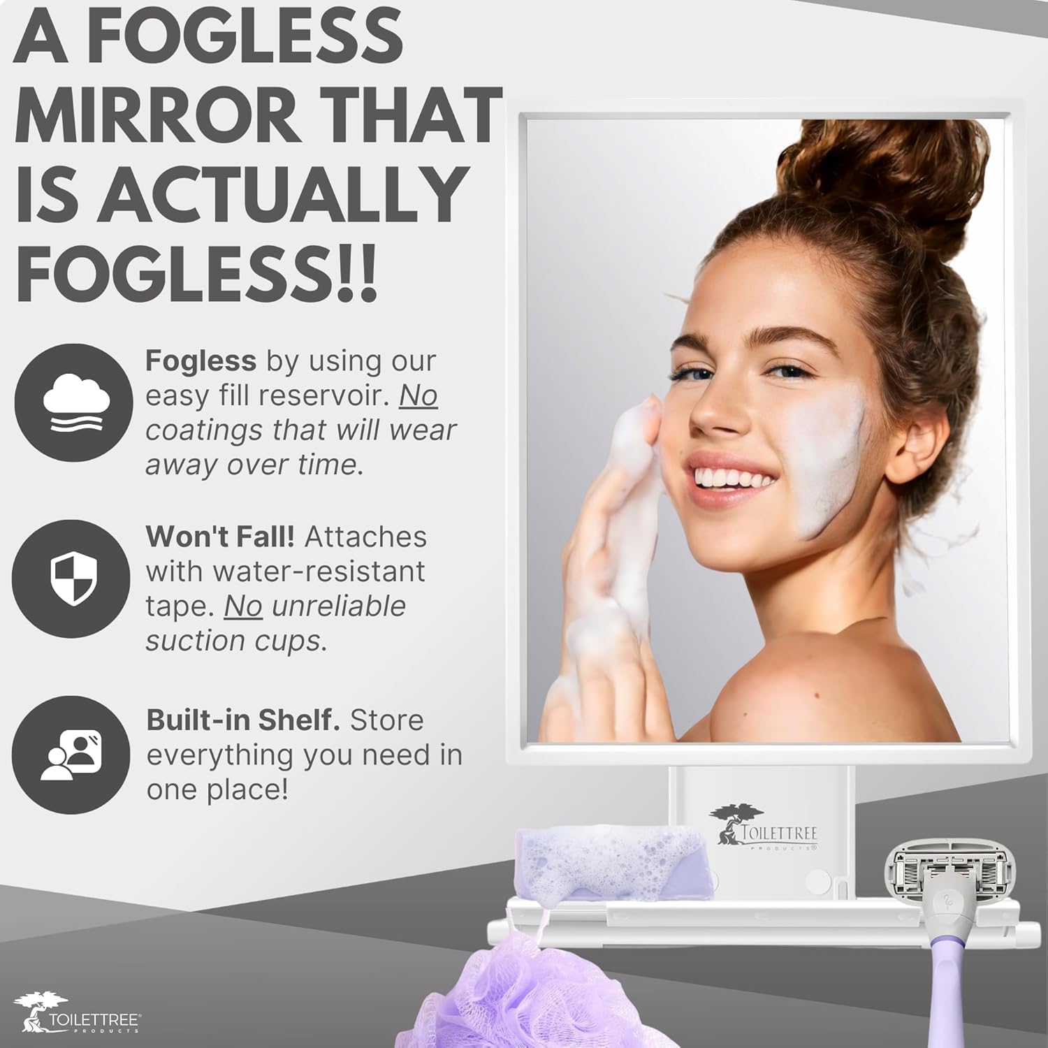 Fogless Shower Mirror with Squeegee - Crystal-clear for Shaving Makeup