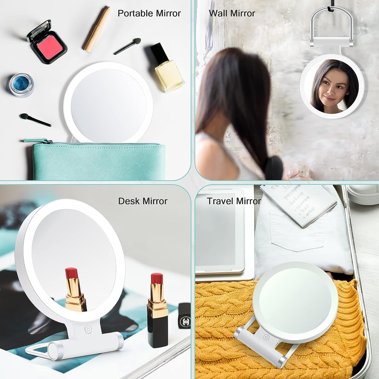 Elegant Dual-Sided Magnifying Mirror with Light for Makeup Travel
