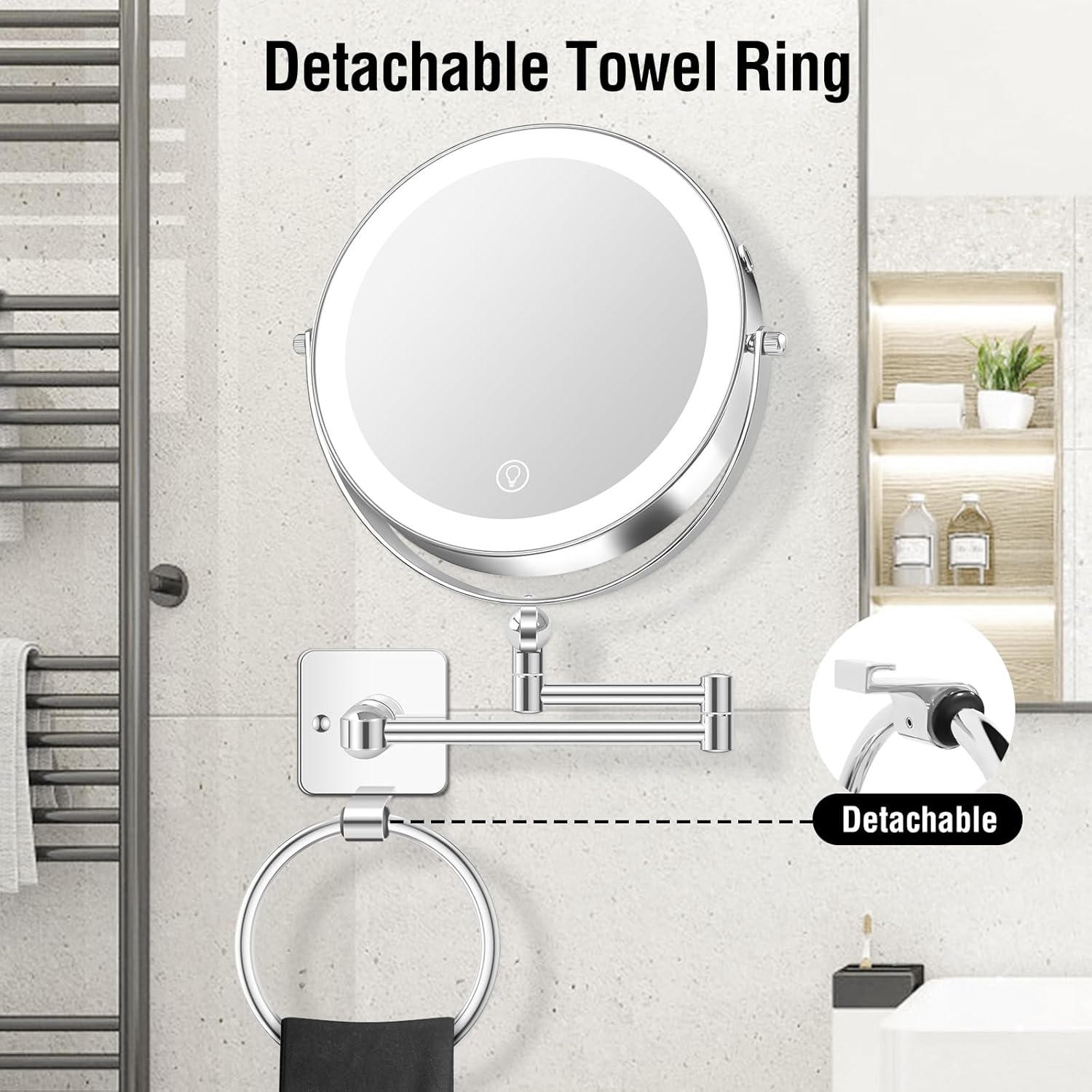 ubymet 360 rotation adjustable 10x large wall mounted makeup mirror
