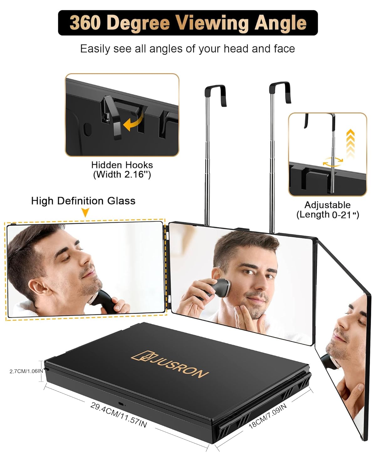 360 Self Hair Cutting Mirror - Clear Anti-Fog HD Glass