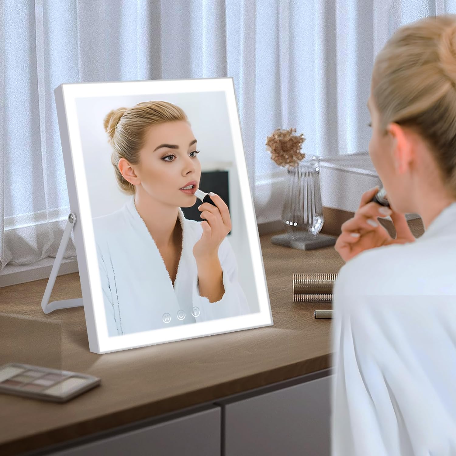 compact makeup mirror with lights 10x12 inch