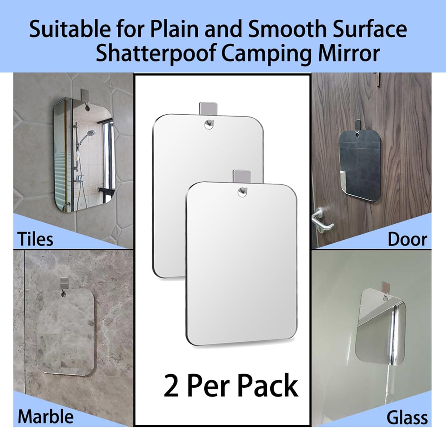 2-Piece Shatterproof Shower Mirrors - Compact Durable for Men Women