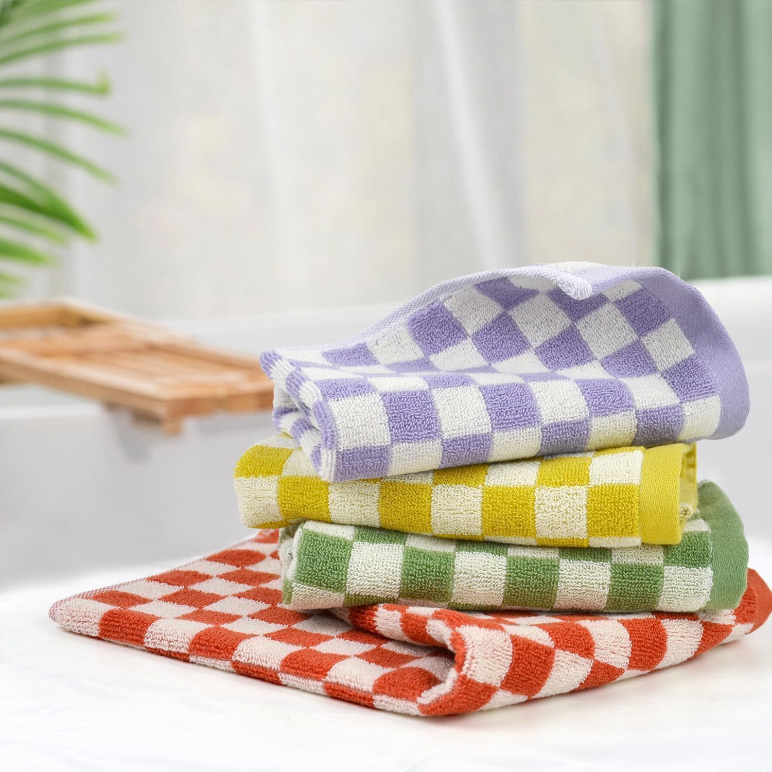 Vibrant 4-Pack Checkered Cotton Washcloths