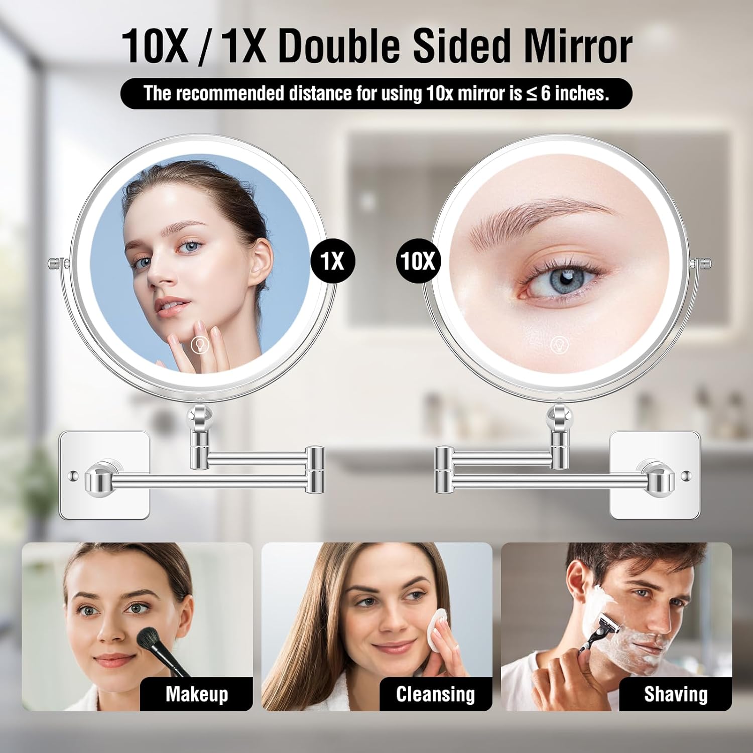 ubymet 360 rotation adjustable 10x large wall mounted makeup mirror