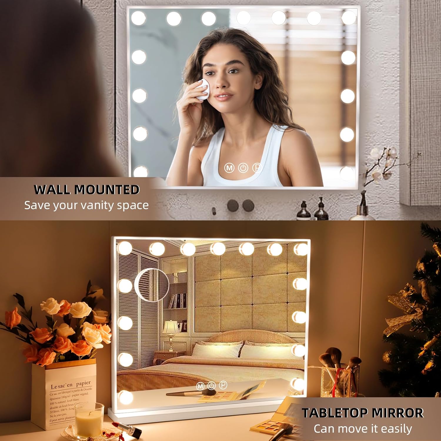 Hansong Vanity Mirror with 15 LED Bulbs 22x18 Make-up Mirror