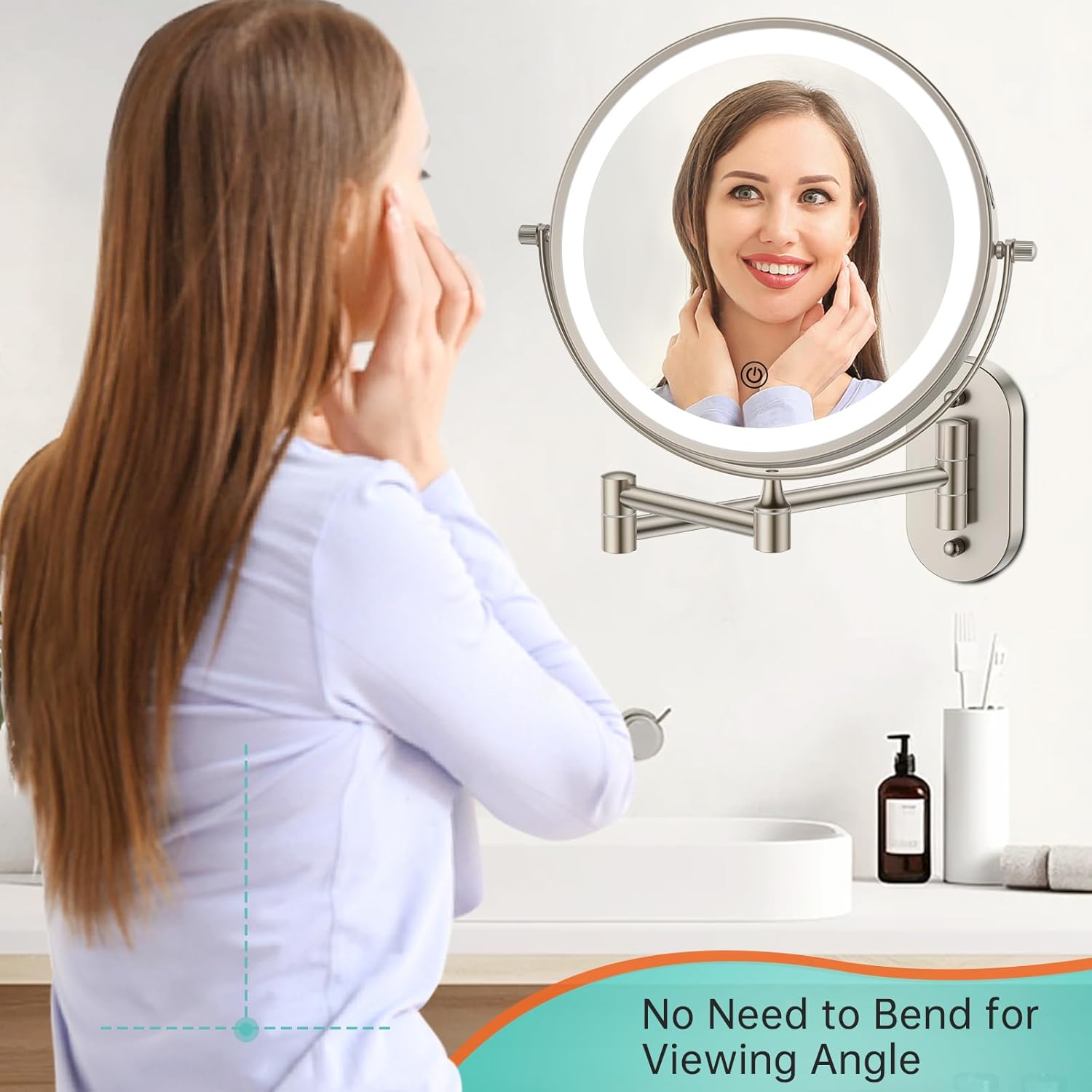 Wall-Mounted Lighted Makeup Vanity Mirror With Rechargeable Battery 360-Degree Rotation