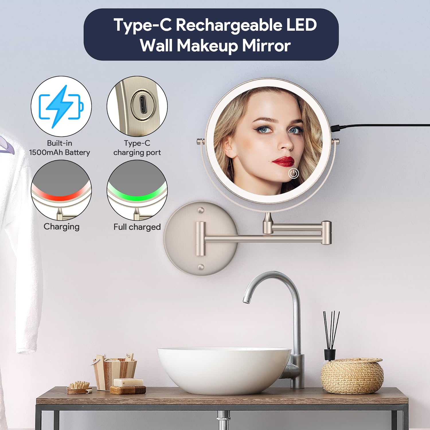 Spacious Wall-Mounted Makeup Mirror