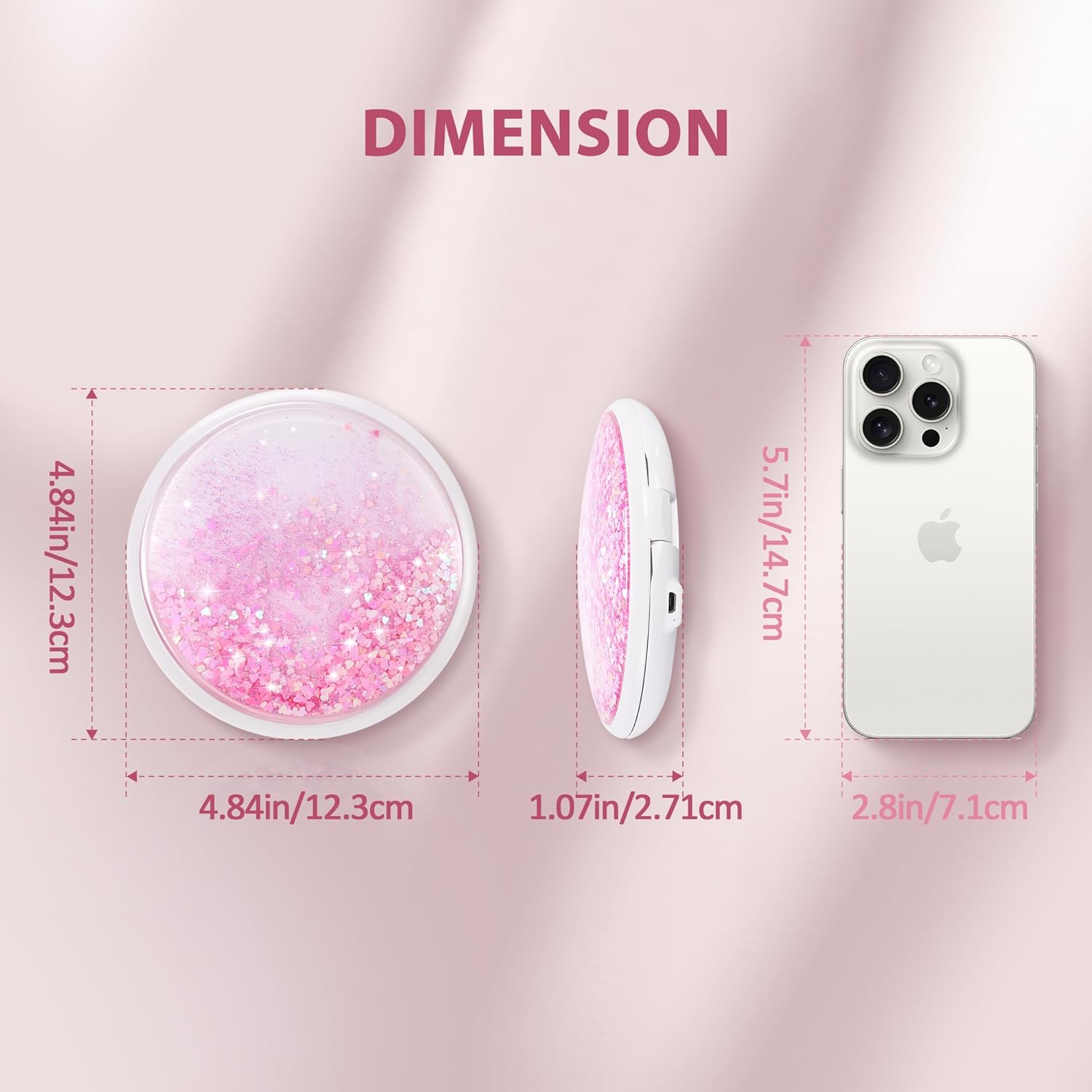 Compact Rechargeable Magnifying Mirror for Travel with Quicksand Design