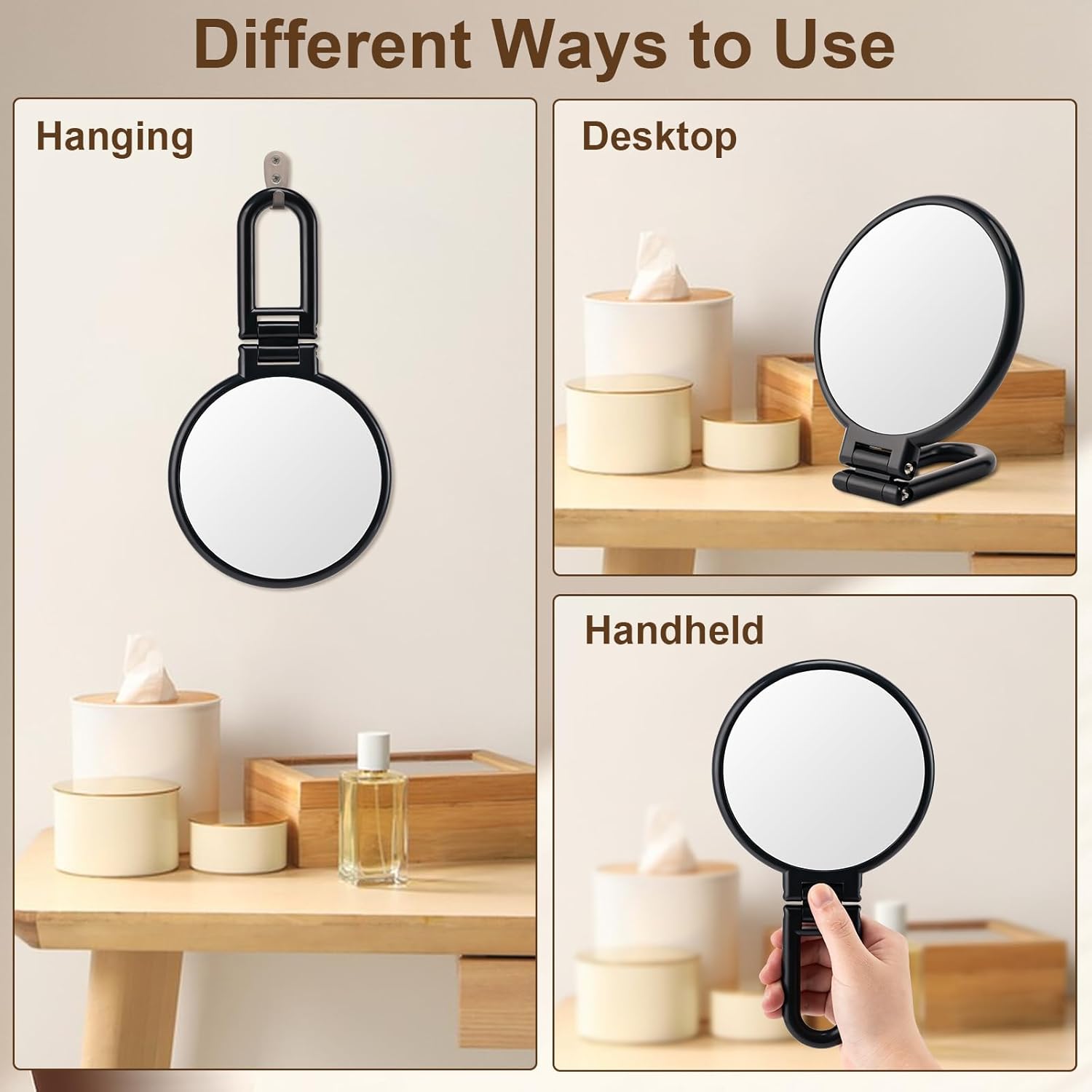Versatile 10X Magnifying Handheld Mirror with Dual Faces