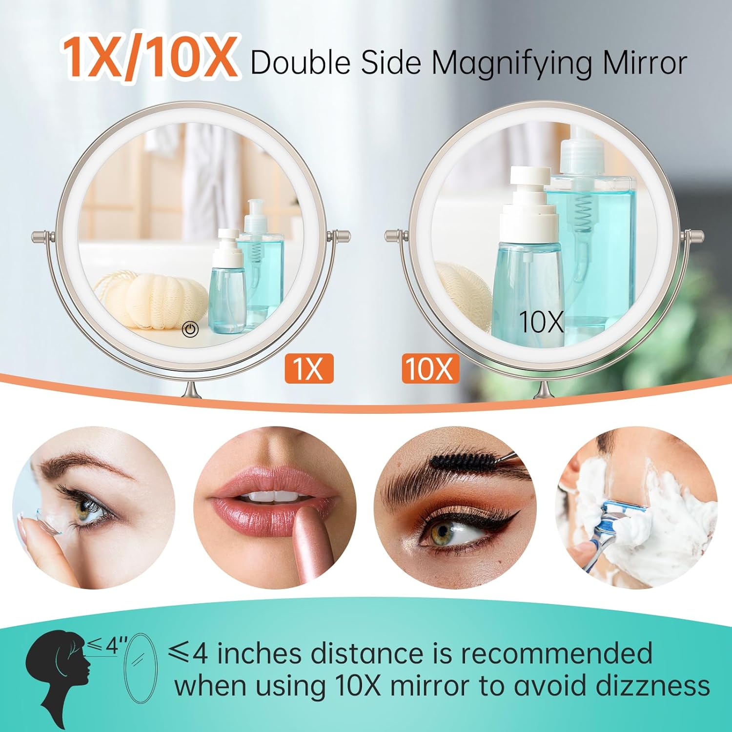 Wall-Mounted Lighted Makeup Vanity Mirror With Rechargeable Battery 360-Degree Rotation