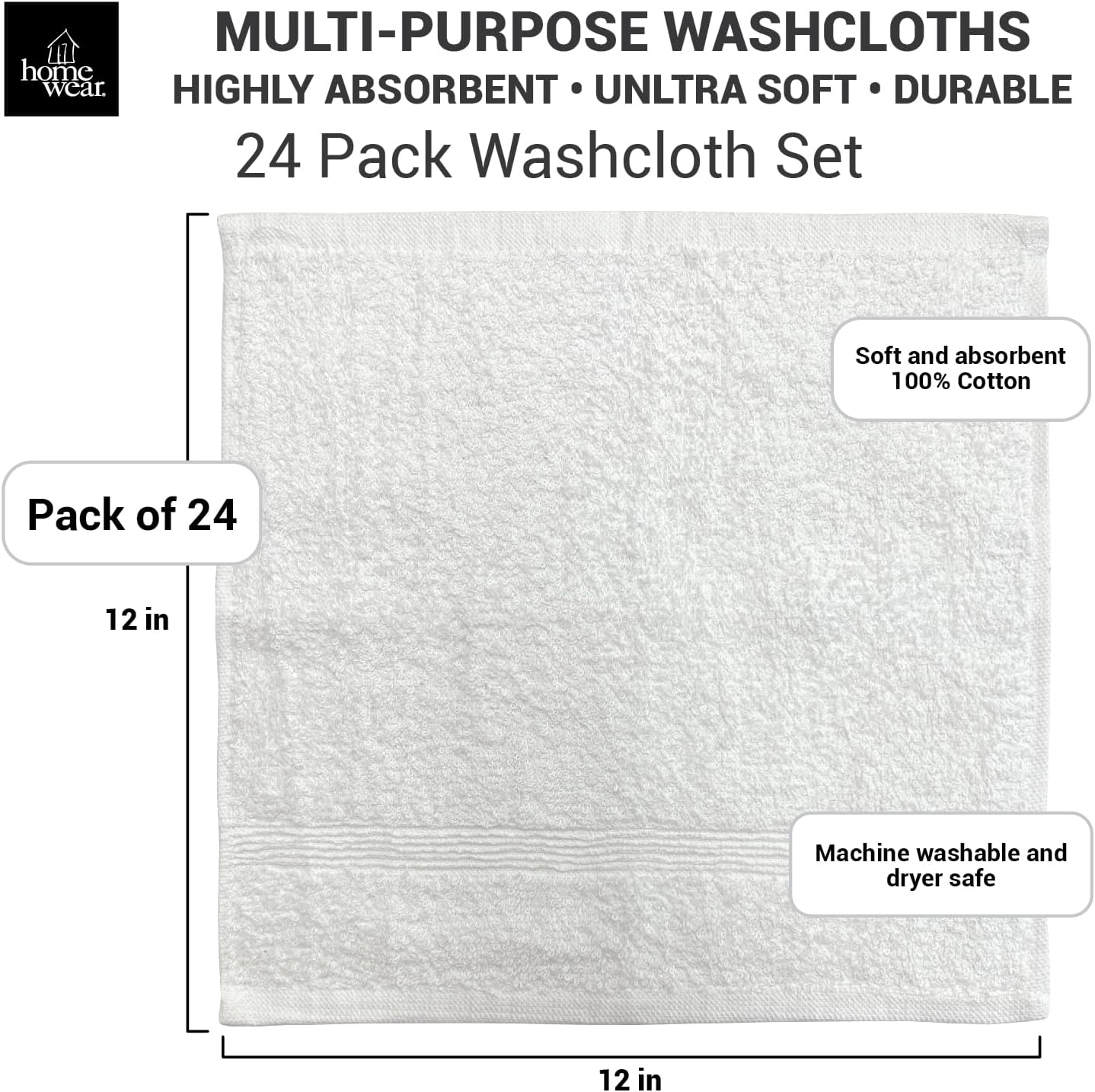 Homewear Premium 12x12 Washcloth Set