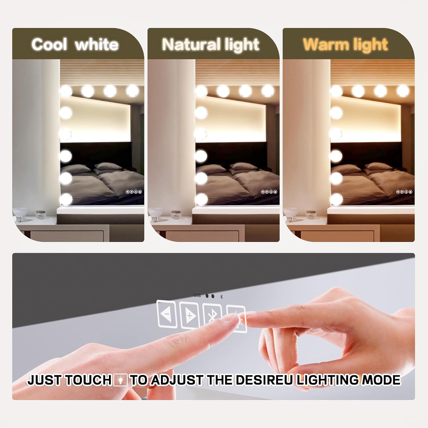 Stylish Vanity Mirror with Bluetooth Music LED Lights