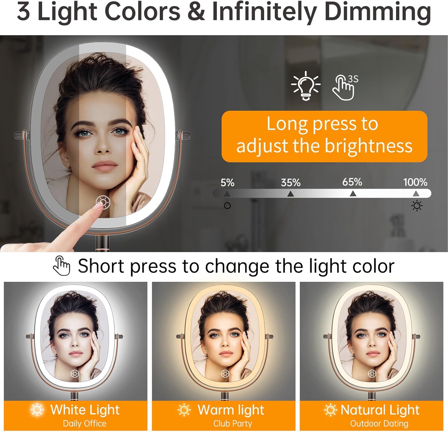 Rechargeable LED Wall-Mounted Makeup Mirror with 7x Magnification