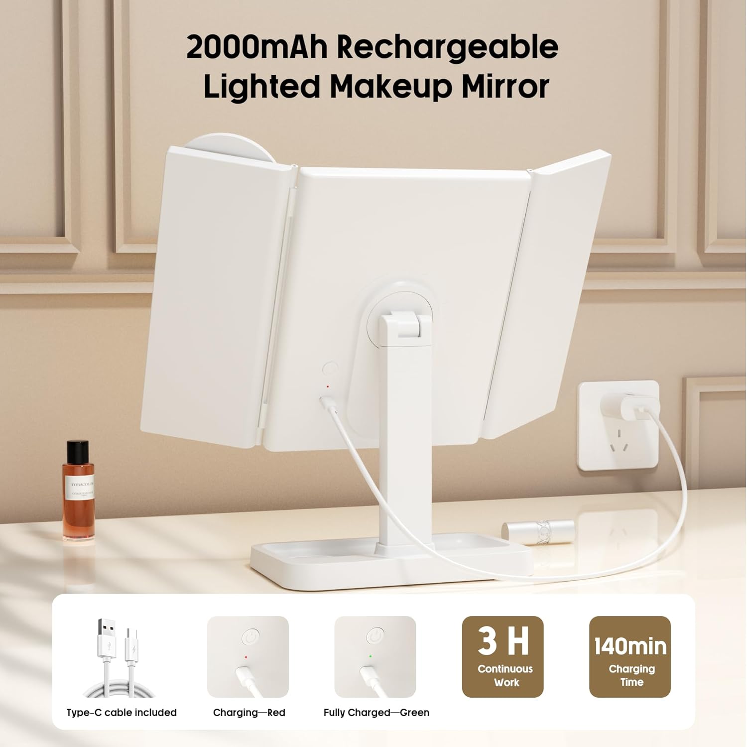 Compact Rechargeable Makeup Mirror
