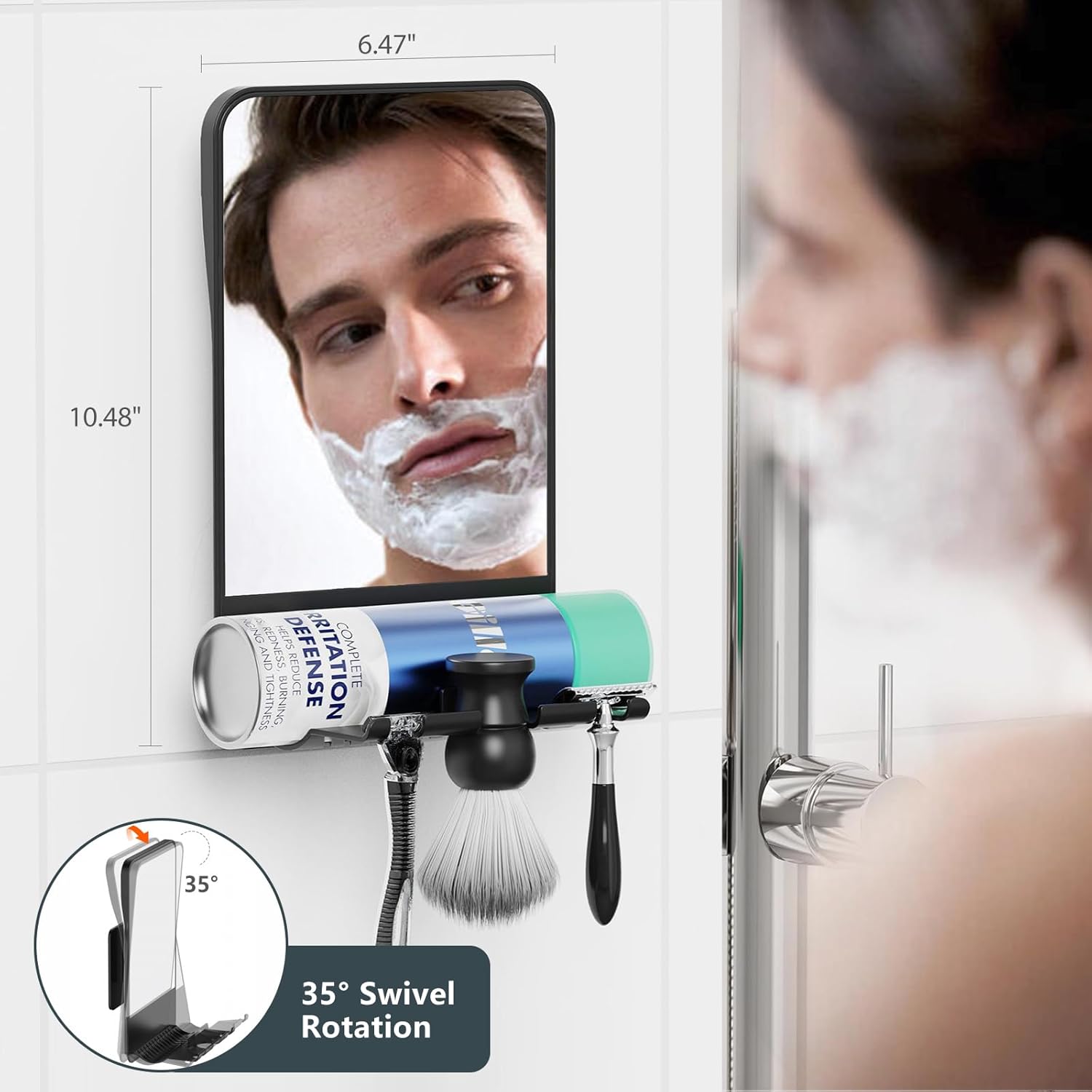 Fogless DotMirror Folding Razor Storage Organizer Shower Mirror