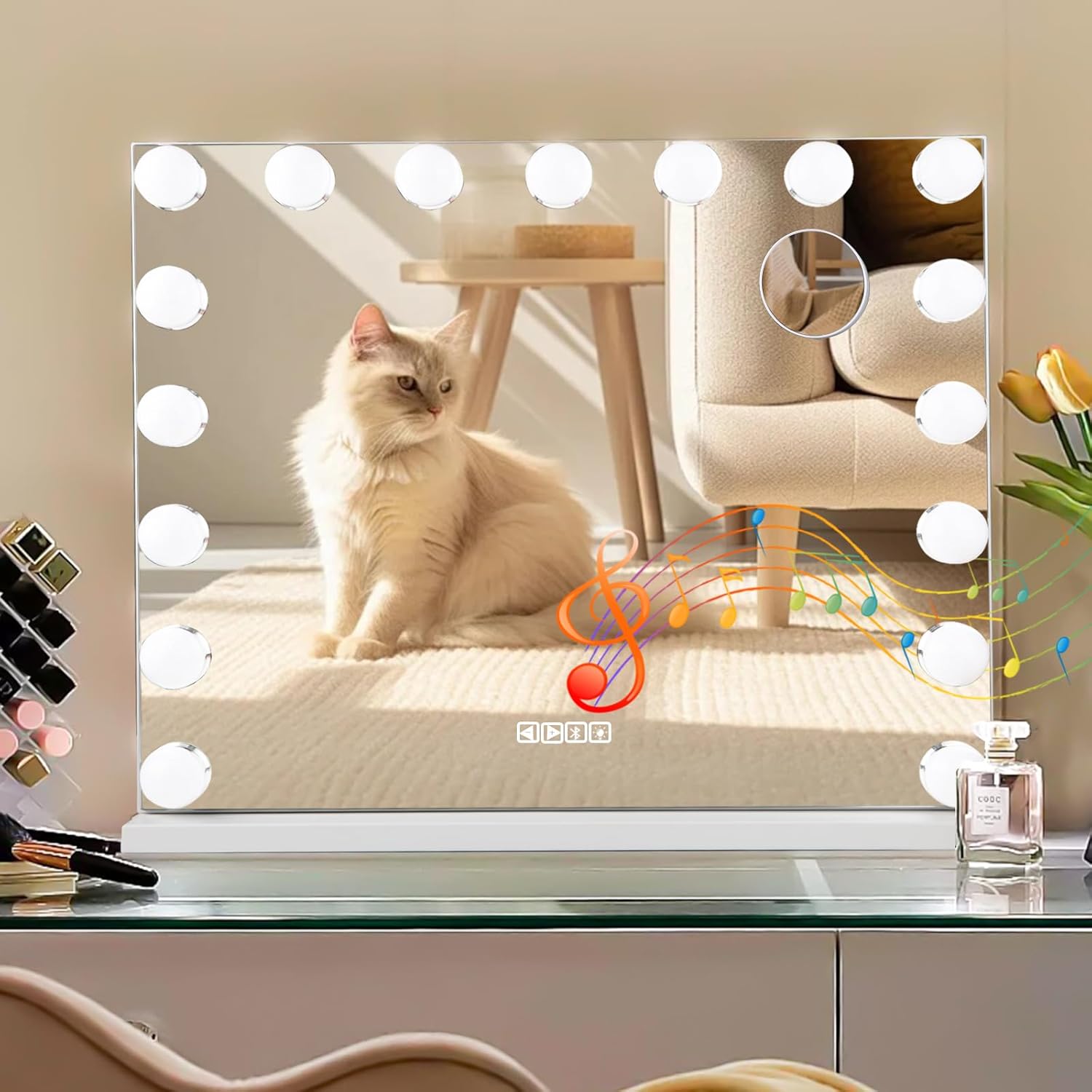 Stylish Vanity Mirror with Bluetooth Music LED Lights