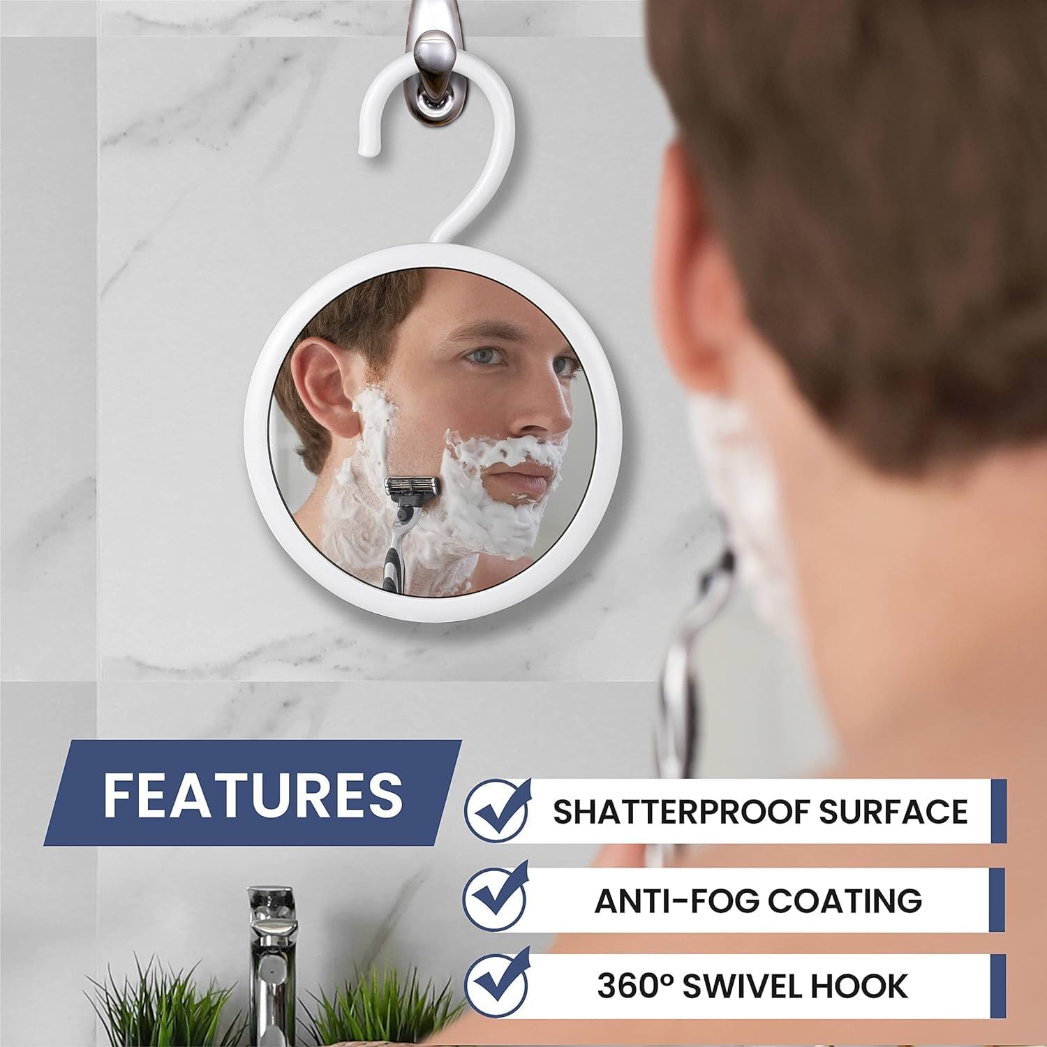 Mirrorvana - Hangable Round Fogless shower mirror with 360 Swivel Rotatable Hook