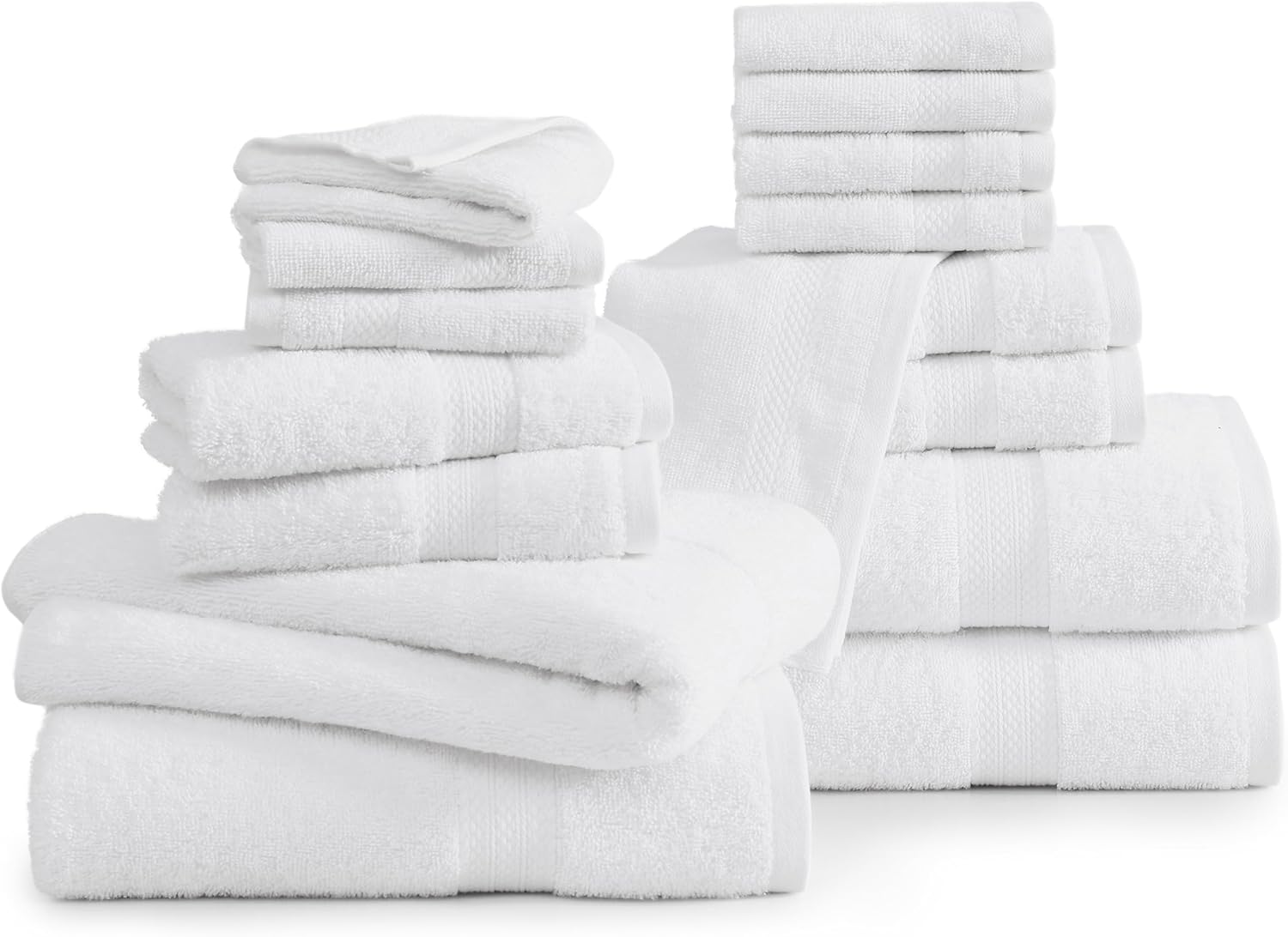 Premium 16-Piece White Bath Towels Set - Luxury Cotton for Wet Dry