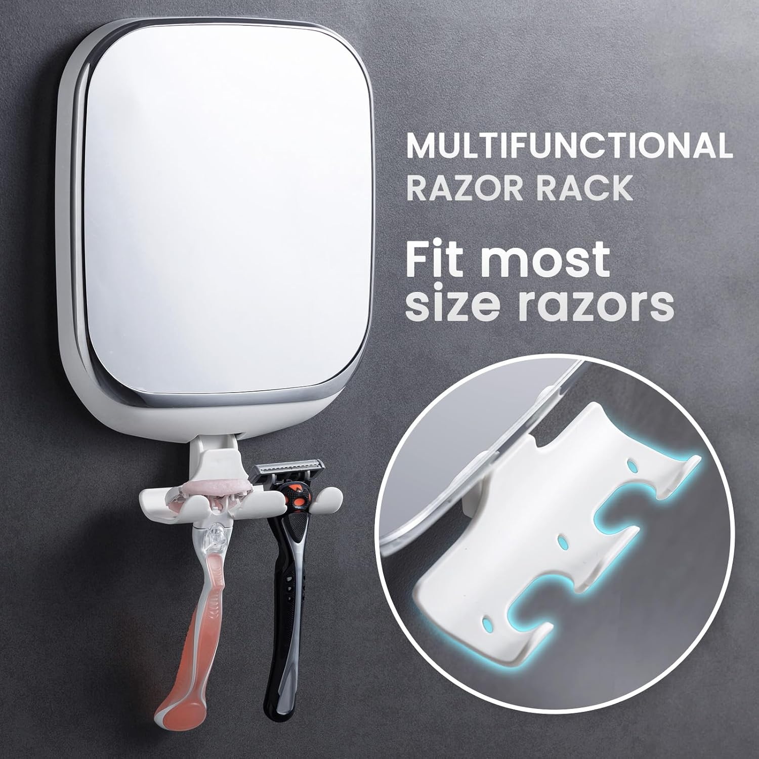 TAILI Fogless shower mirror with Razor Holder White
