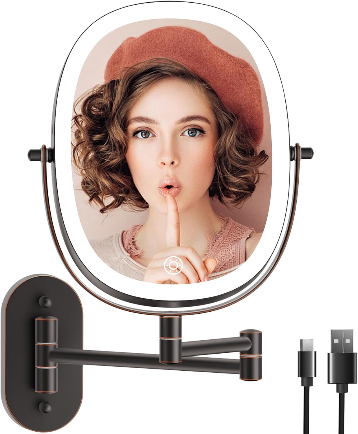 Rechargeable LED Wall-Mounted Makeup Mirror with 7x Magnification