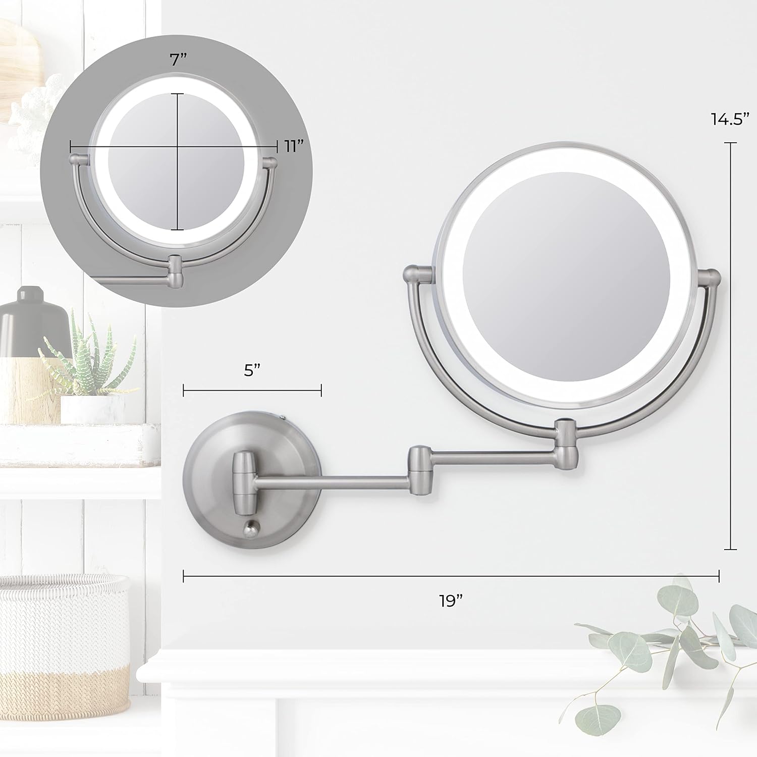 Zadro 11 LED Wall-Mounted Shaving Mirror w Dual Magnifications
