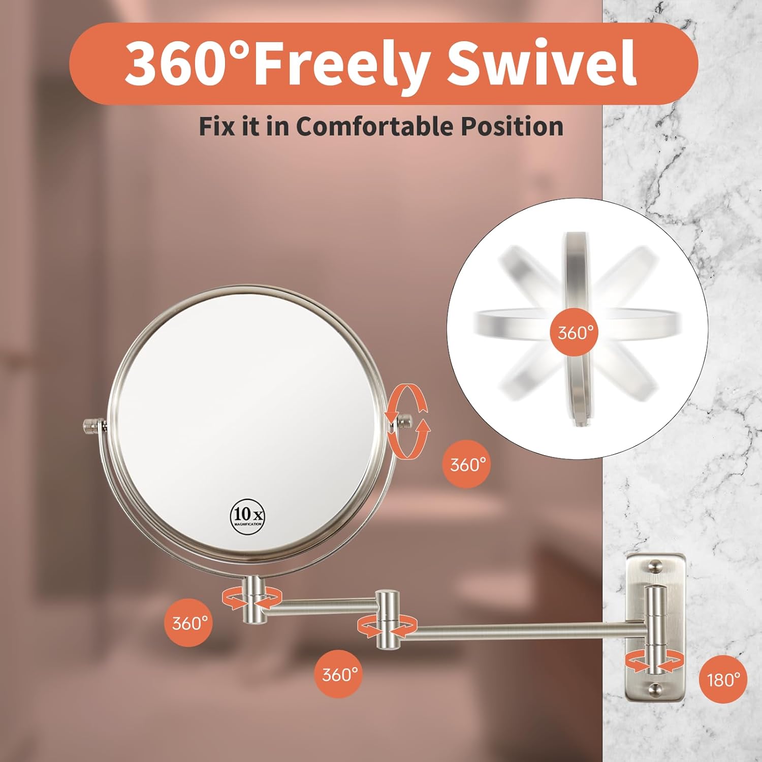 Erlingeryi 8 Double-Sided 10X Makeup Mirror for Bathroom
