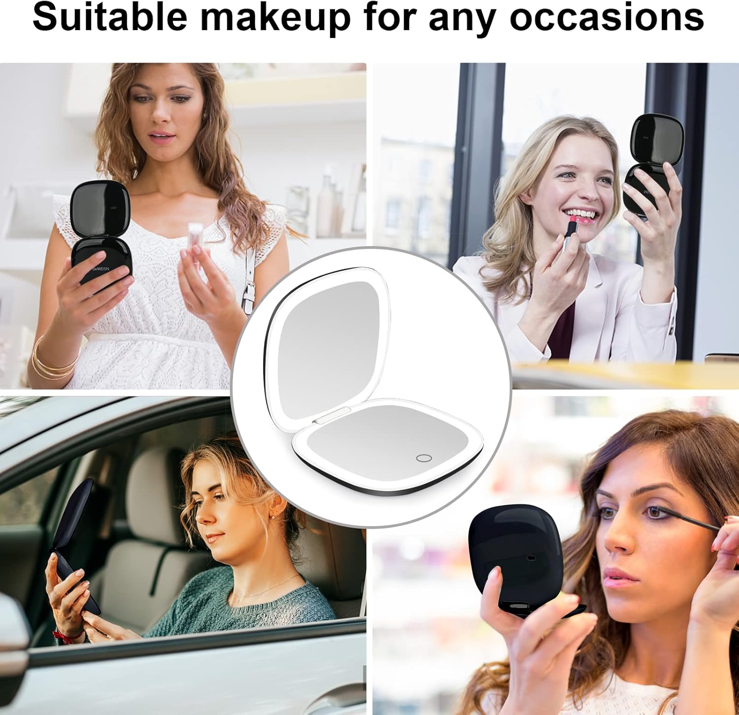 Deweisn Compact Mirror - Travel Makeup Mirror with Double Sided Magnifying