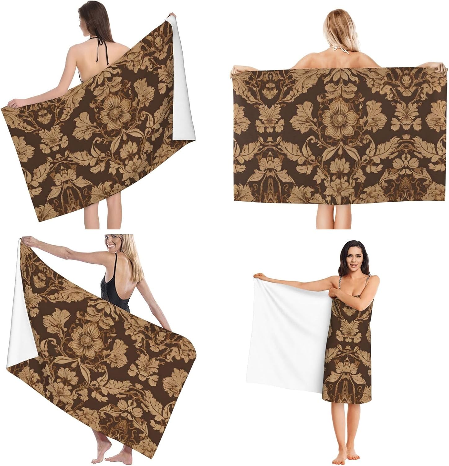 Ornate Floral Printed Microfiber Bath Towels - 52x32in